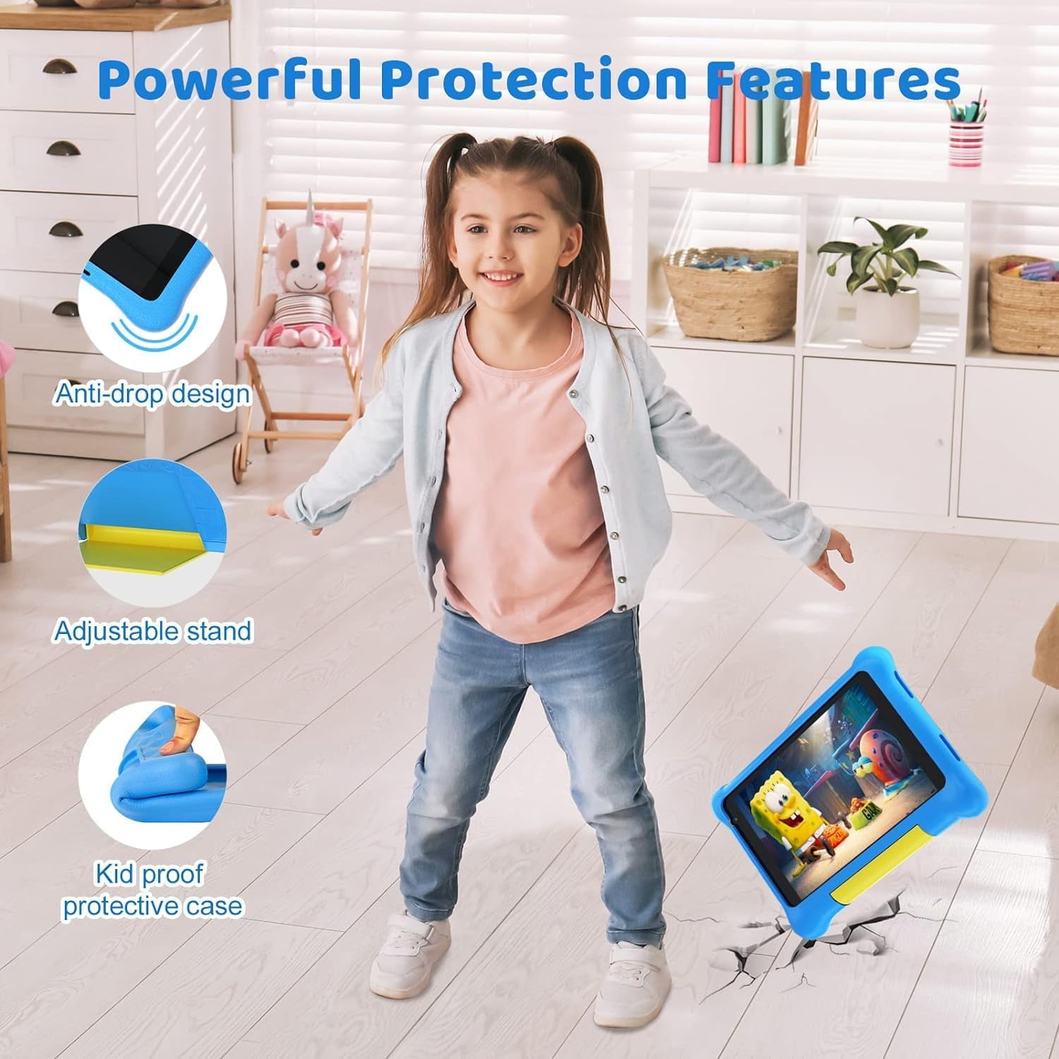 AEEZO 7 in Kids Learning Tablet with Protective Case, Android 13, 32GB Storage, Educational Apps (Blue, 7 in) c7uc1