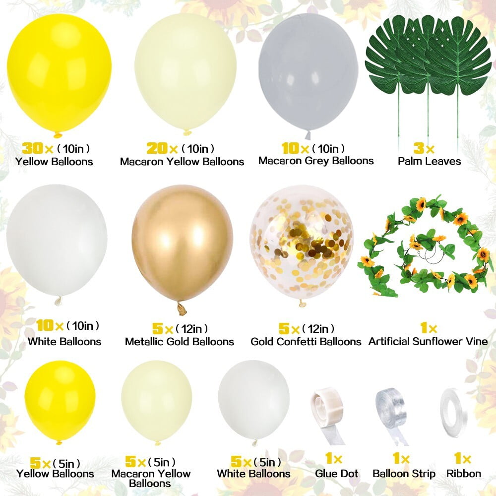 MMTX Sunflower Balloon Arch Garland Kit, Pastel Yellow Grey White and Gold Party Decorations with Artificial Vine (100 Pieces) 0tsha