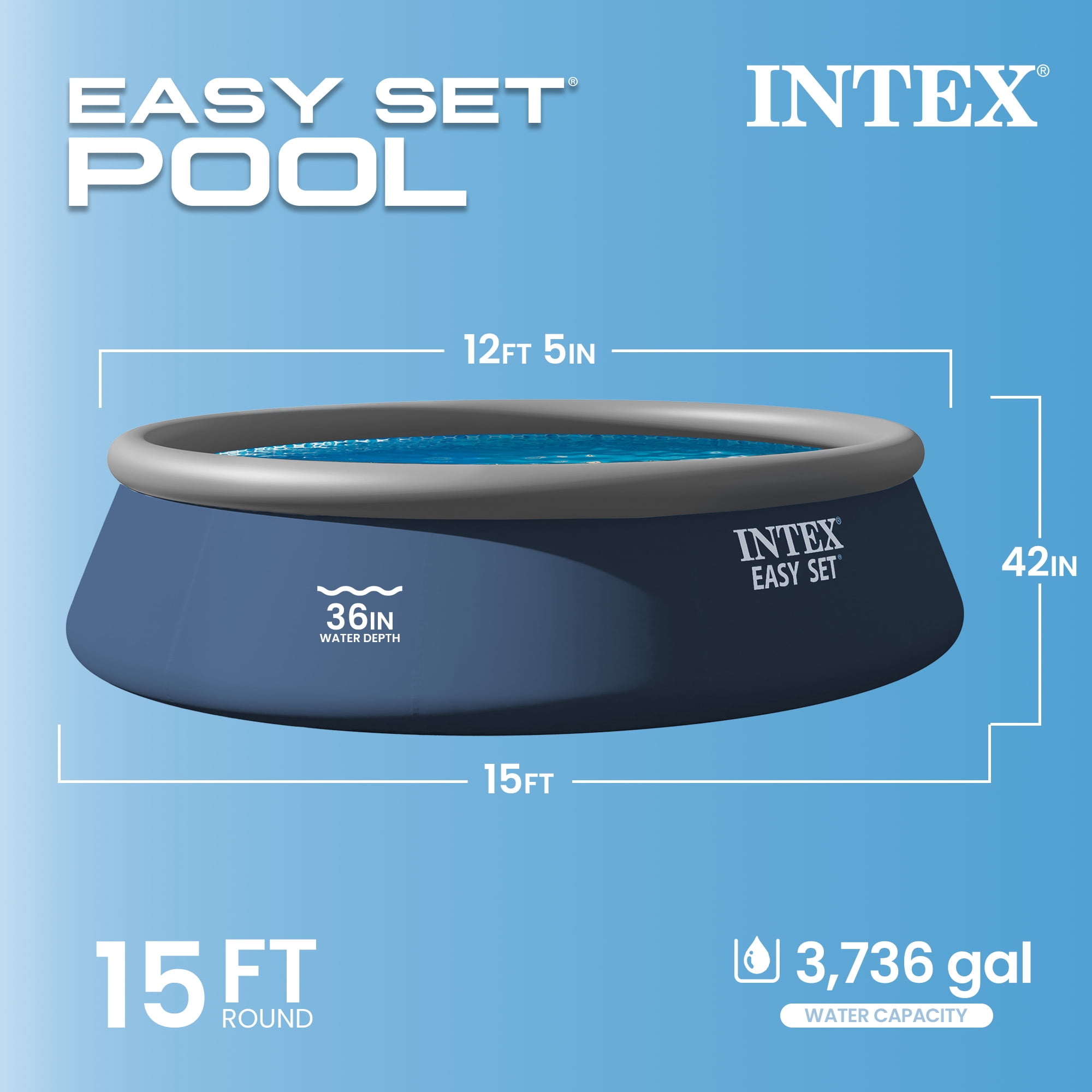 Intex Easy Set Inflatable Pool Set with Filter Pump and Accessories (15 ft x 42 in) dcwvx