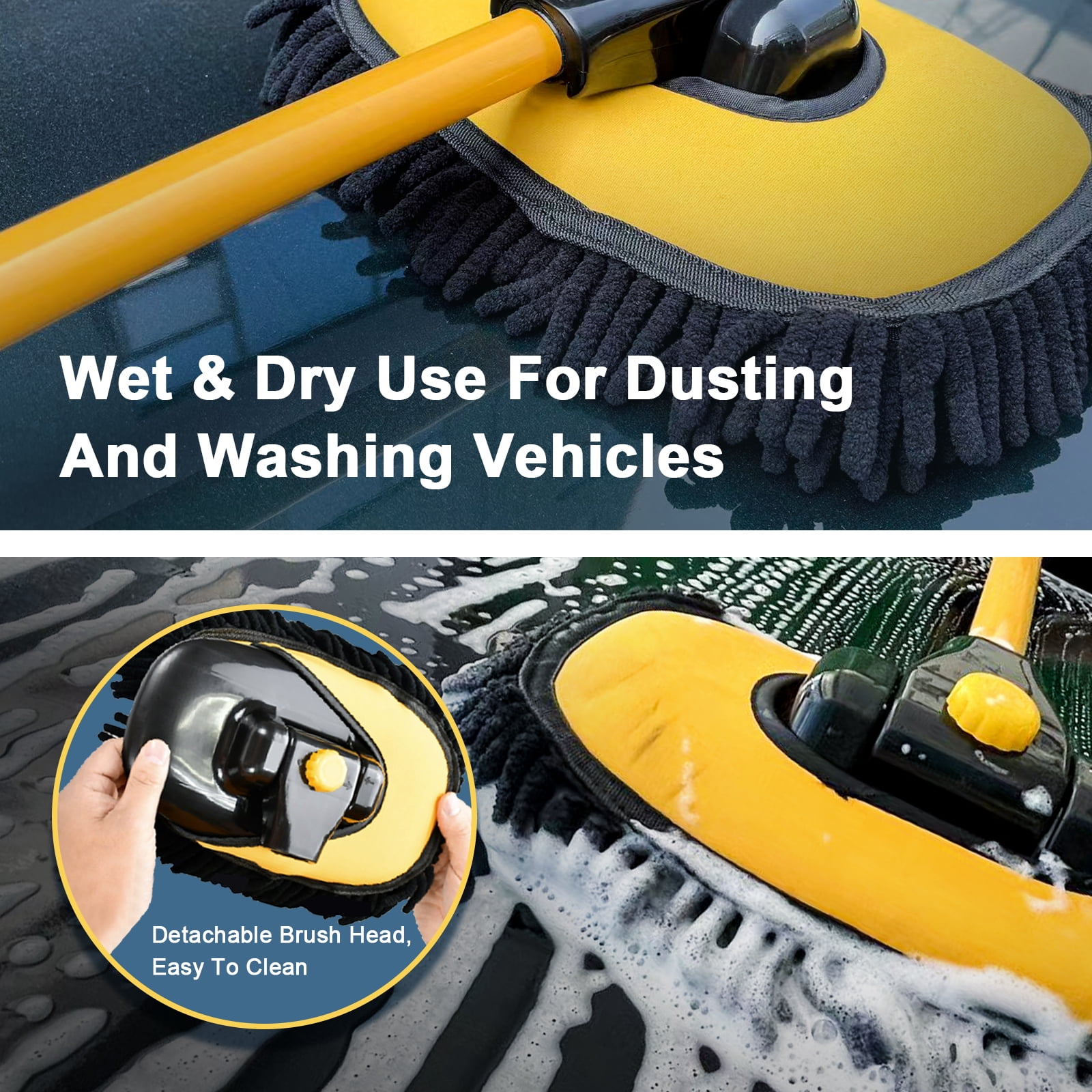 YeewayVeh 43 in Extendable Car Wash Brush with Long Handle, 15 Degree Curved Soft Mop for Truck and SUV (Yellow, 43 in) 9ztjf