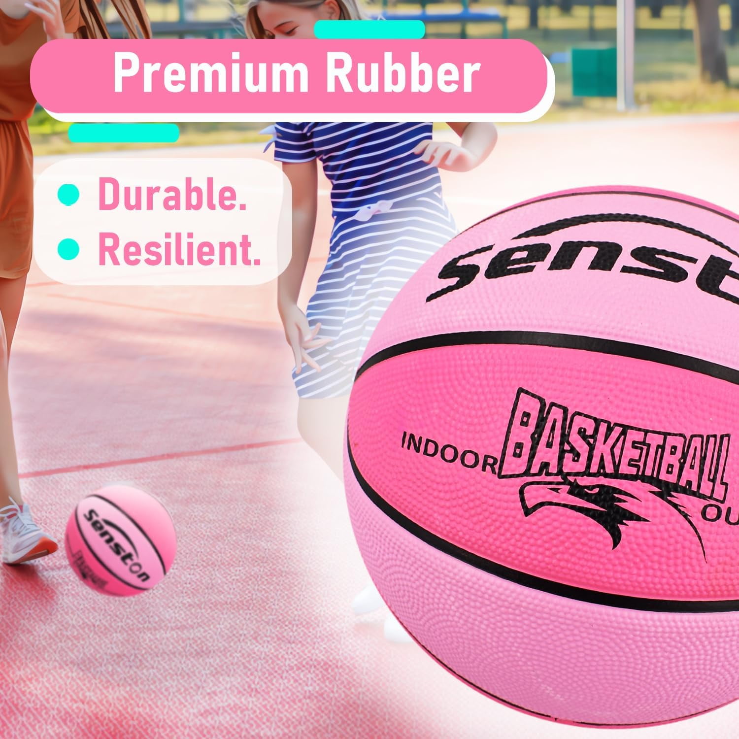 Senston Youth Basketball, Durable Rubber Indoor Outdoor Training Ball (Pink, 27.5 in) v96oh