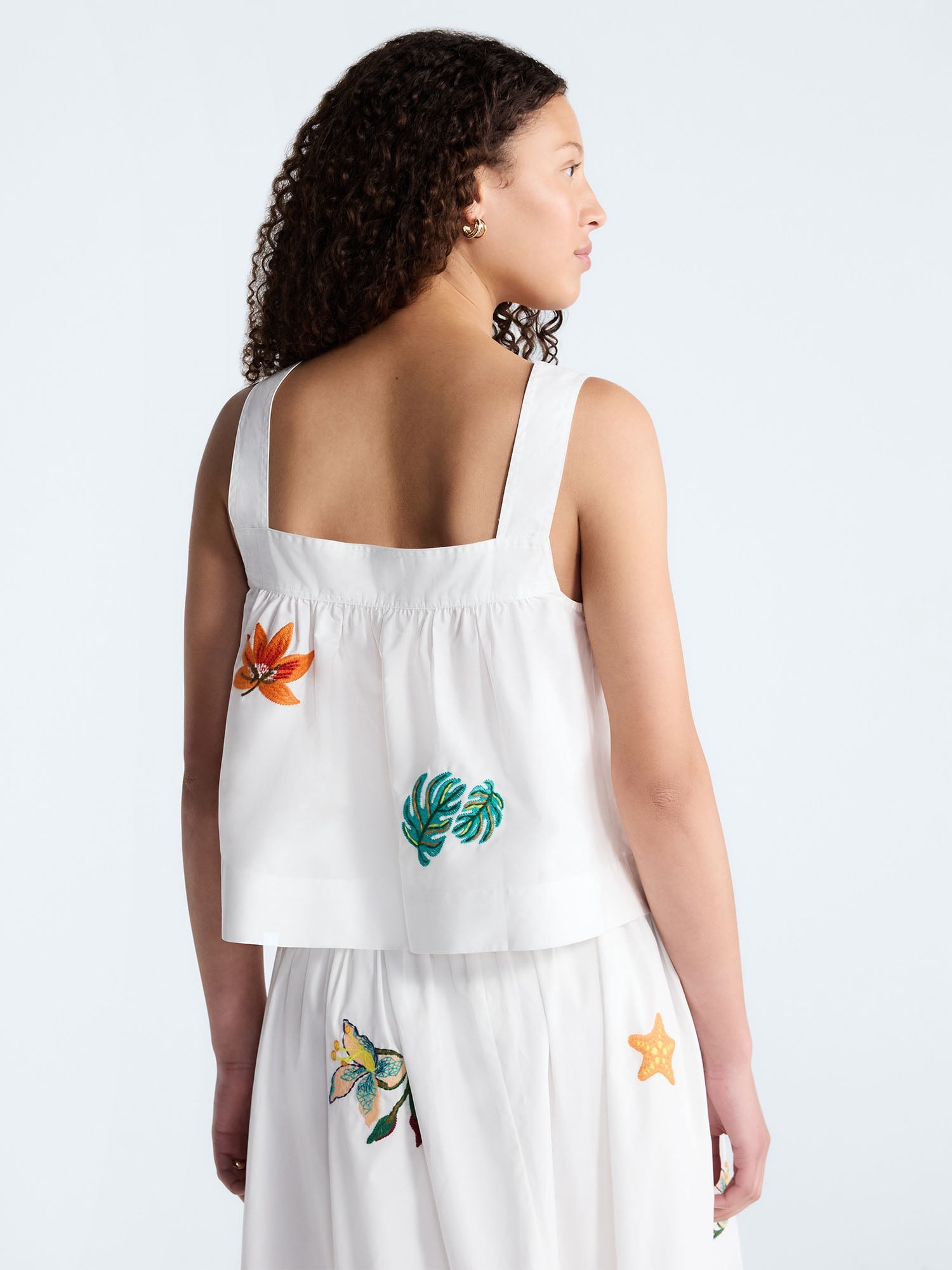 Free Assembly Women's Embroidered Cotton Square Neck Tank Top (White, XS-4X) kbbdf