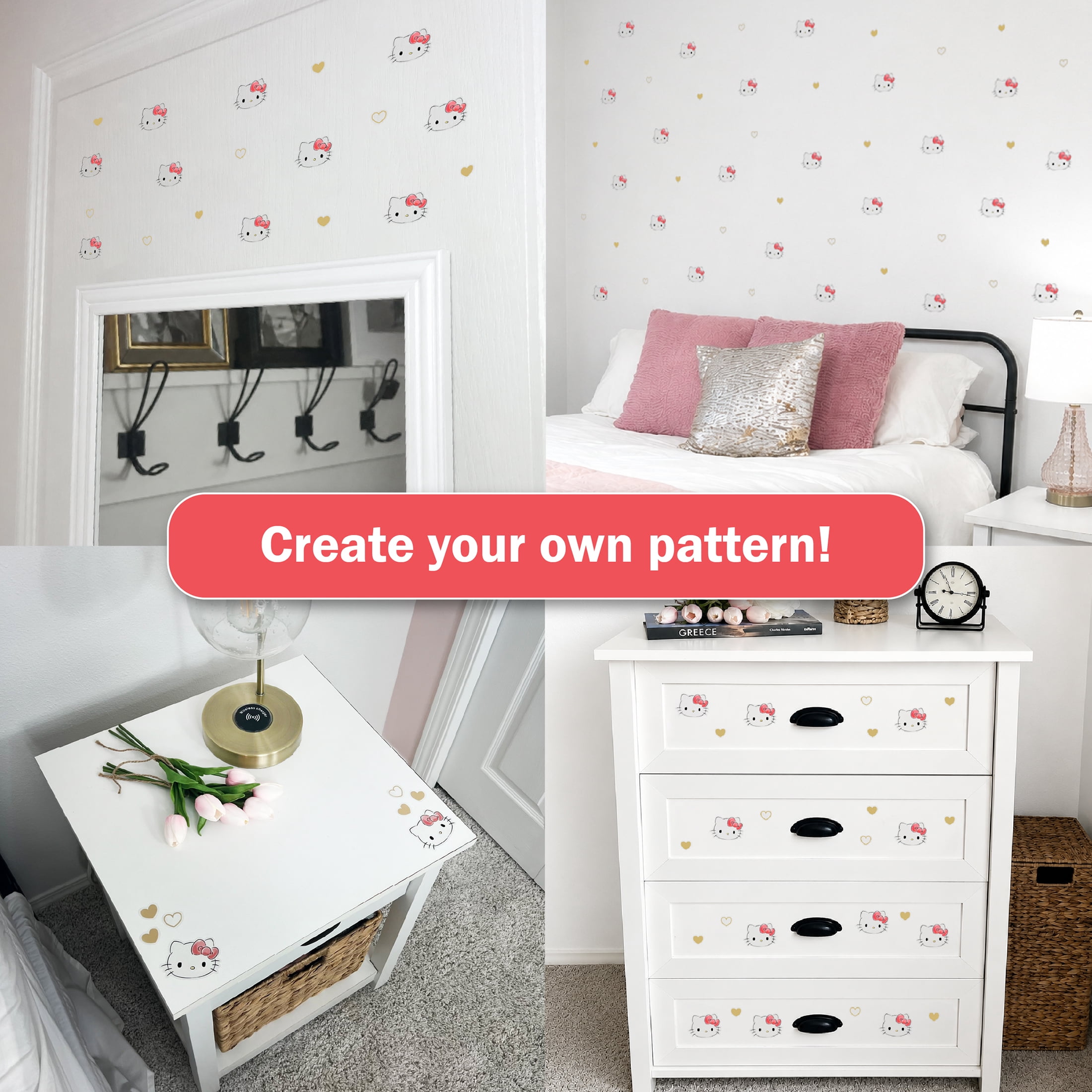 Wall Palz Hello Kitty Vinyl Wall Decals Peel and Stick Room Decor (Pink, 94 Count) lzjqu