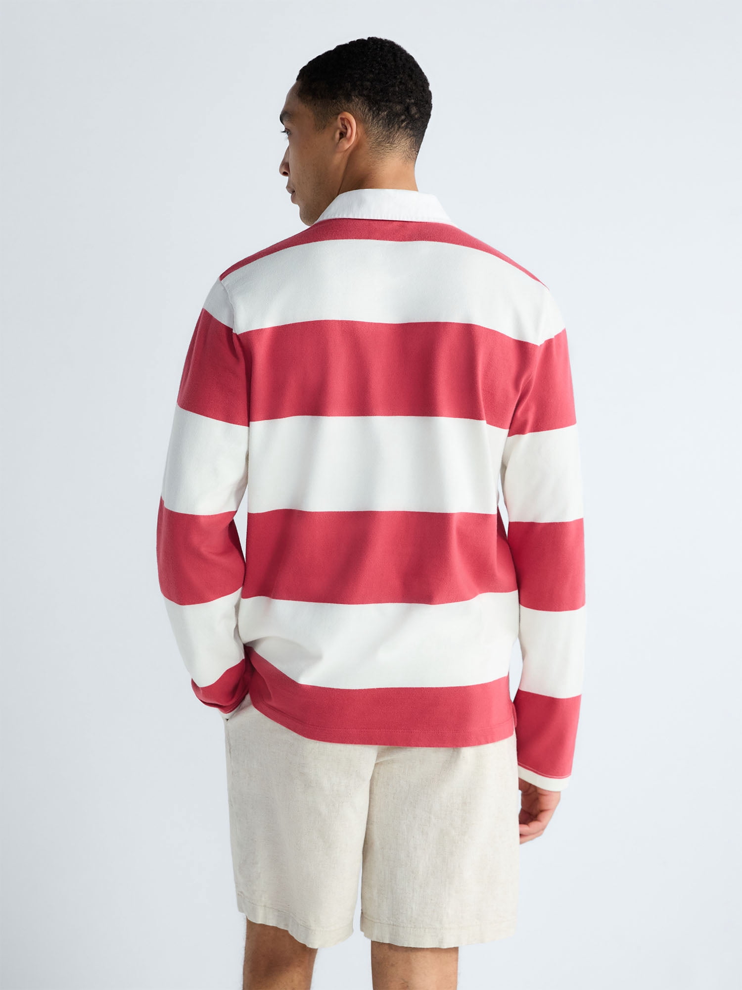 Free Assembly Men's Striped Cotton Rugby Shirt Long Sleeve Casual Pullover (Red, S) jk9hv