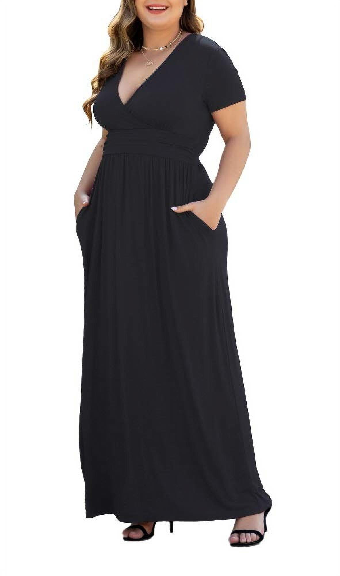 Aiyino Women's Plus Size Casual Maxi Dress with Pockets (Black, 3XL) jll73