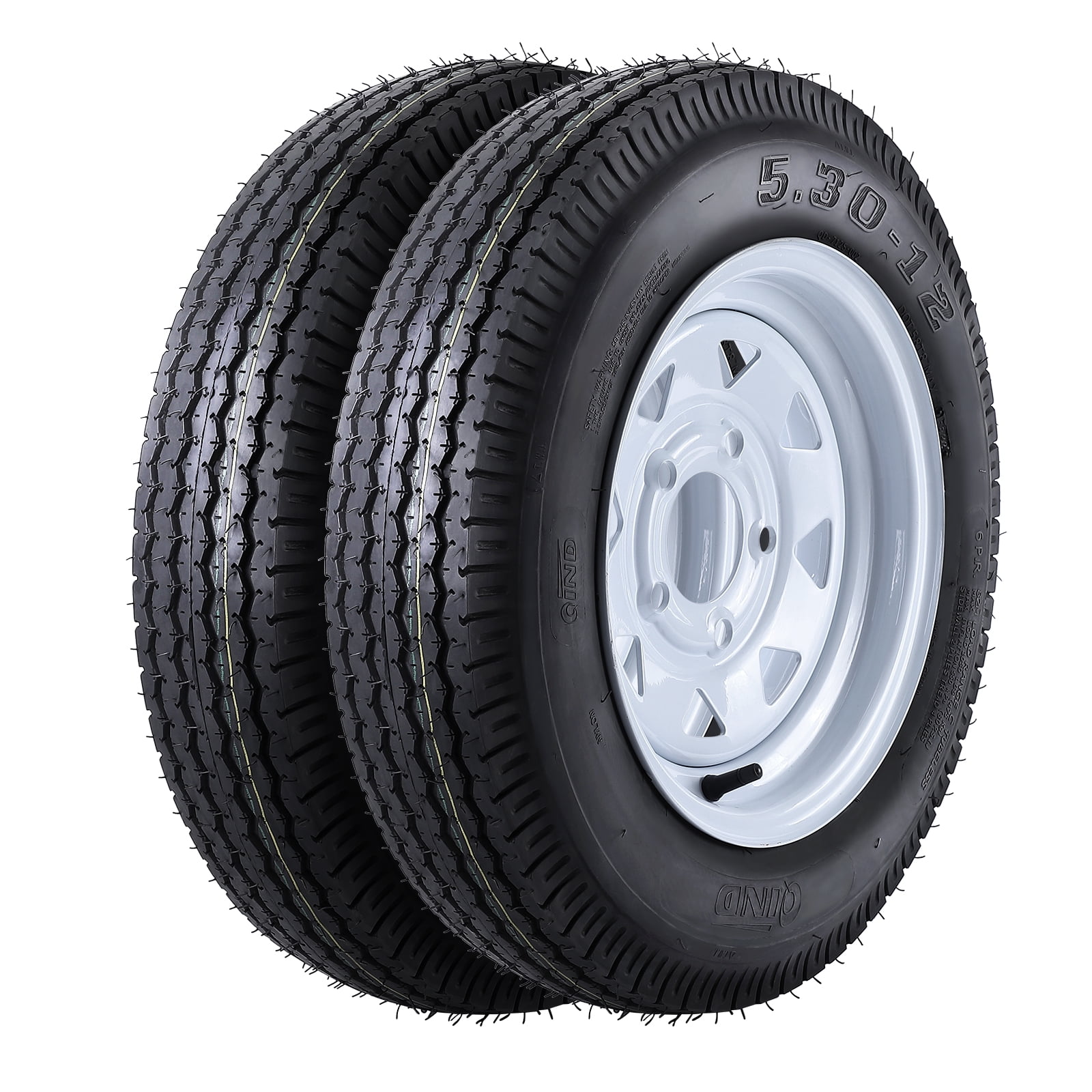 Ladcaser 5.30-12 Trailer Tire and Rim Assembly (2 Pack, 5 Lug on 4.5 in, Load Range C, 6 Ply) fvw5a