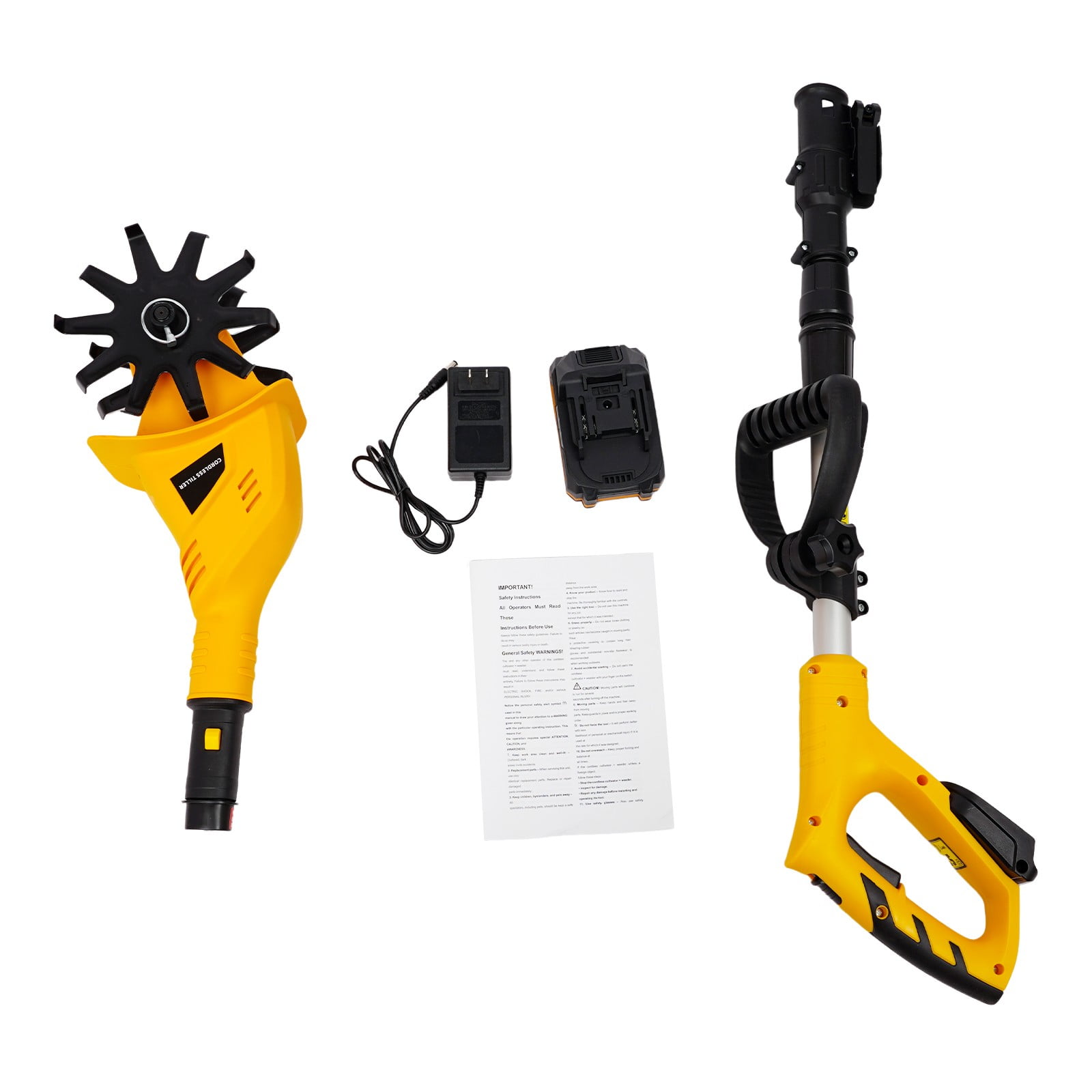 Generic Cordless Electric Tiller Cultivator, 20V Battery Powered Garden Rototiller with Adjustable Handle (Yellow, 8.38 lb) uhp6r