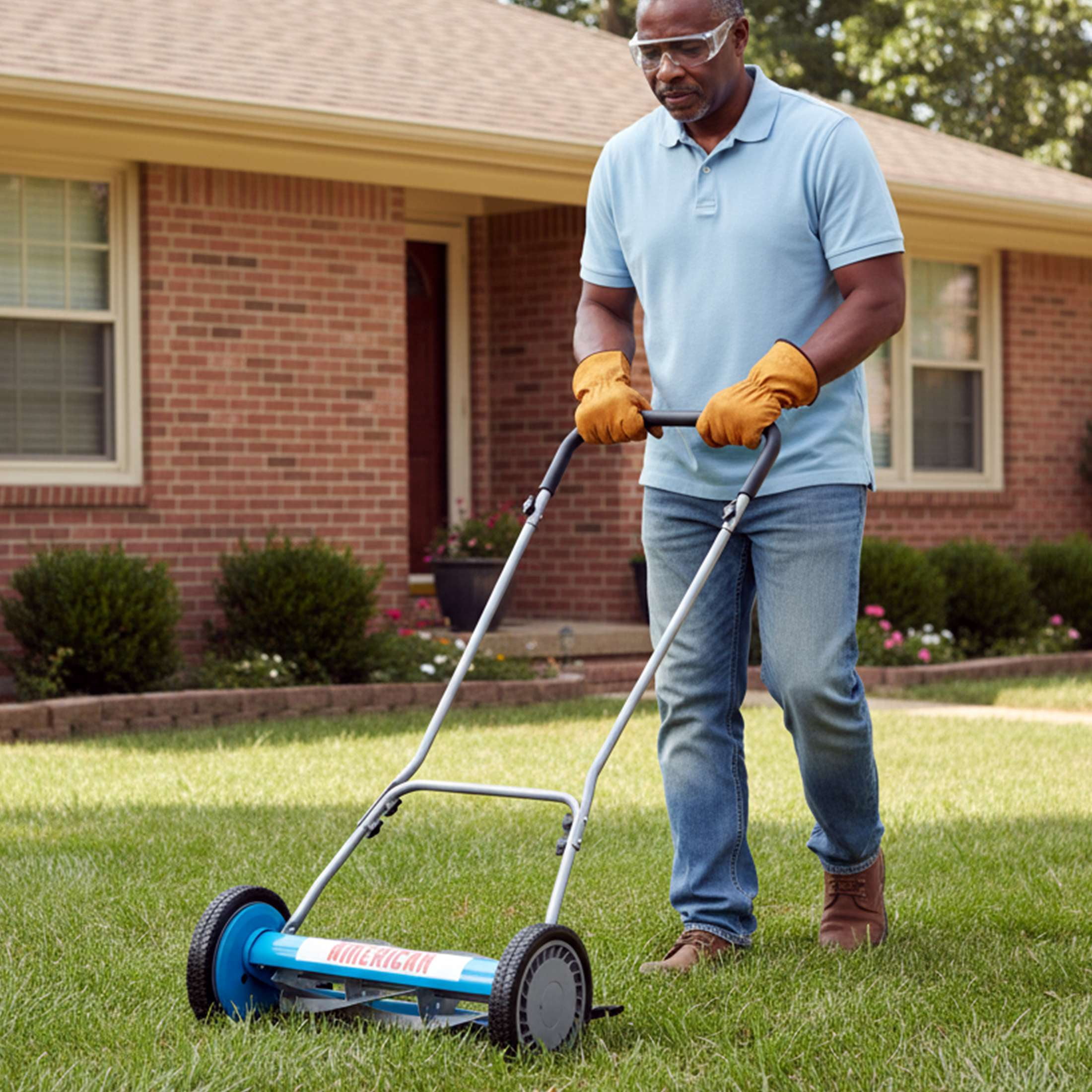American Lawn Mower 18-Inch 5-Blade Reel Push Lawn Mower (Blue, 18 in) x0bsh