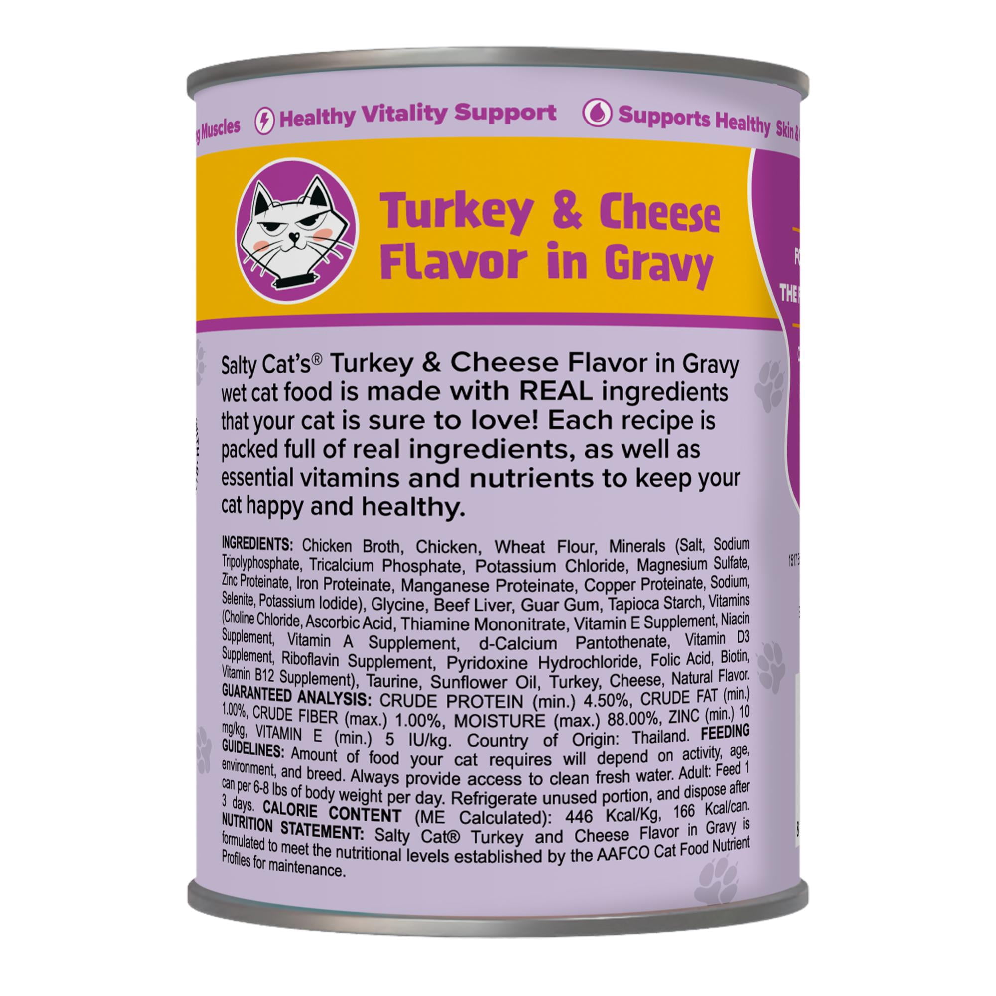 Salty Cat Turkey and Cheese Flavor Wet Cat Food in Gravy (6 Pack, 13 oz) xeh1b