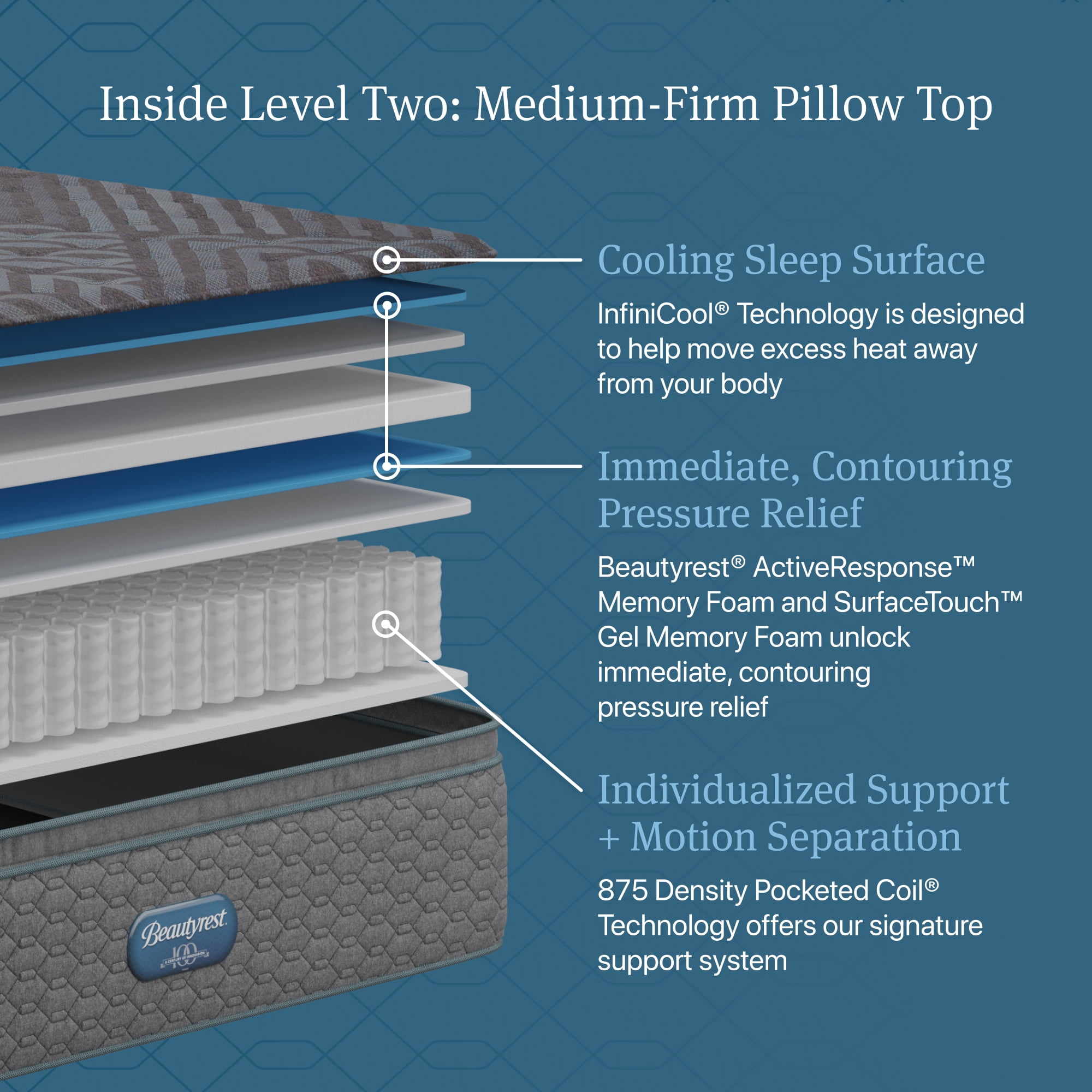 Beautyrest Regal Sleep Medium Firm Pillow Top Mattress (Grey, Twin) luo42