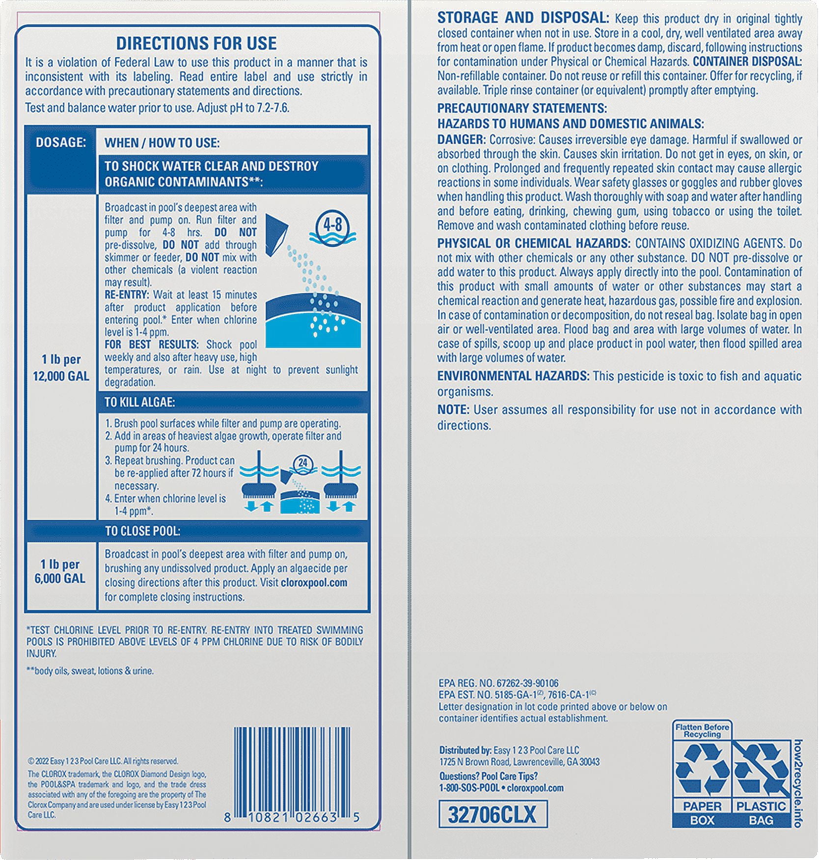 Clorox Pool&Spa Shock Clear Swimming Pool Sanitizer Granules (Clear, 6 pk) v3a4x