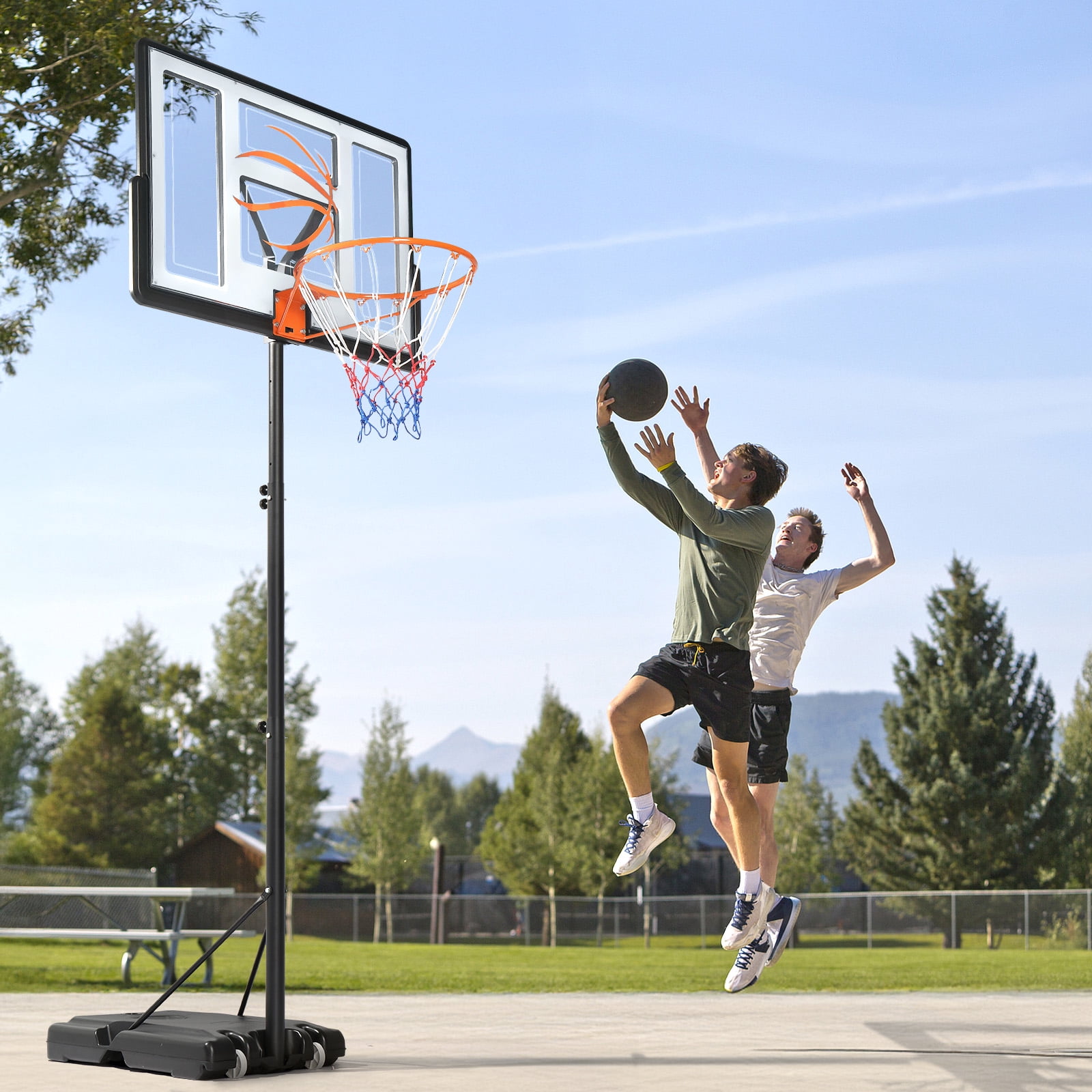 Ktaxon Portable Basketball Hoop System, Outdoor Adjustable Goal with Shatterproof Backboard (Gray, 4.4ft to 10ft) mr010