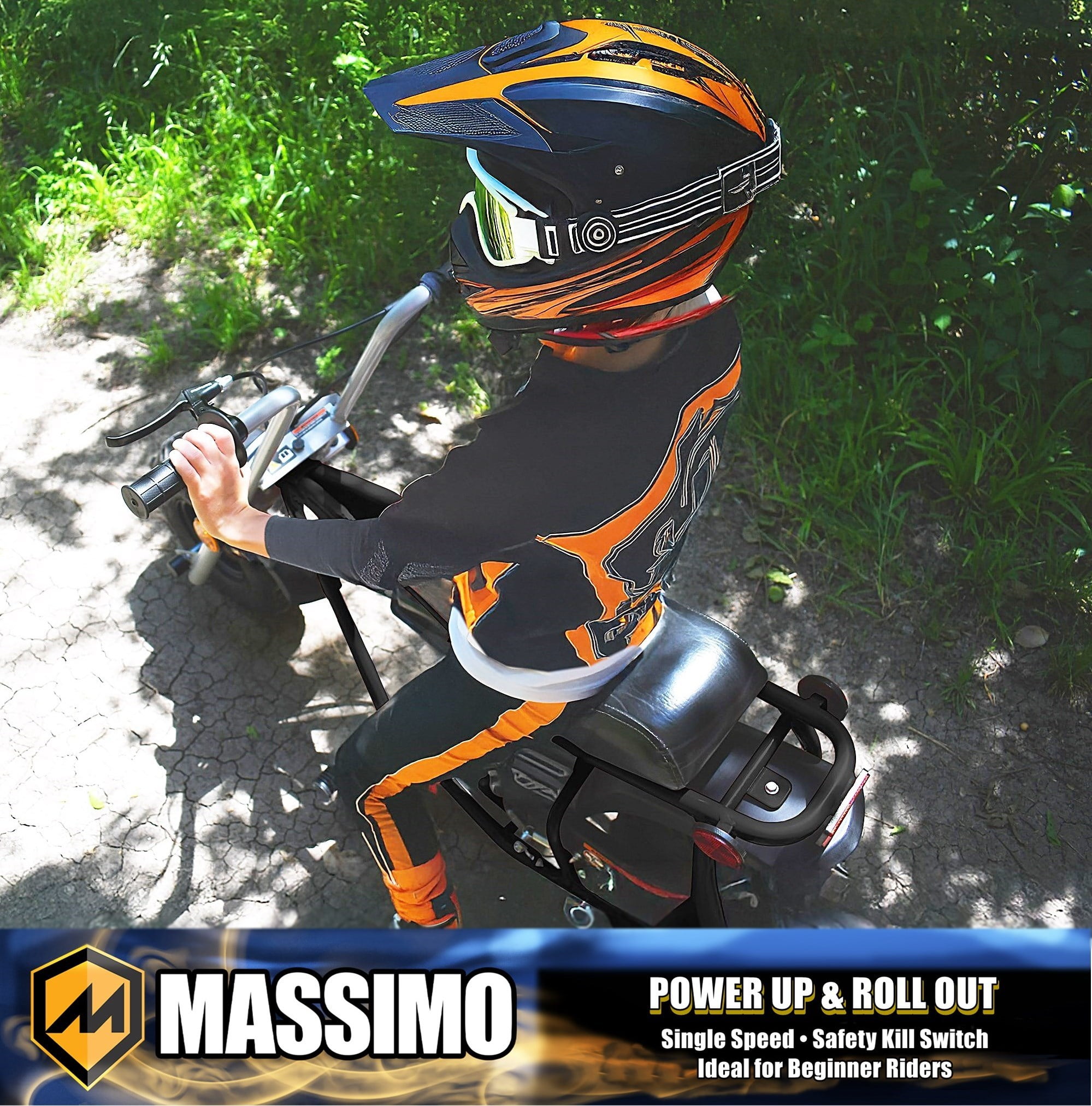 Massimo MB100 Minibike 79cc 2.5HP Gas Powered Off-Road Trail Bike (Black, 50 in x 24.2 in x 34.6 in) y0017