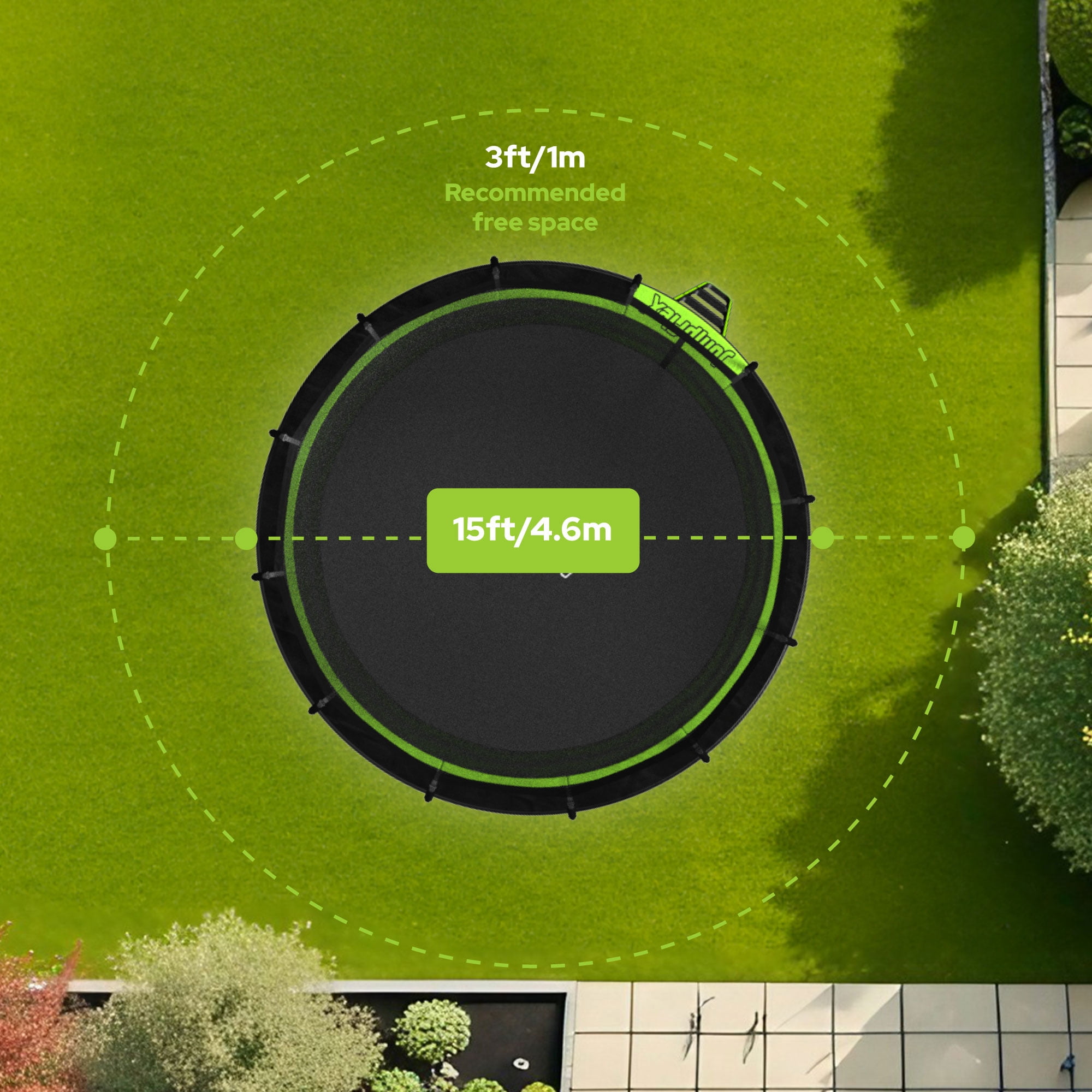 JumpFlex HERO Round Trampoline with Safety Net Enclosure and Ladder (Black/Green, 15 ft) 85dn0