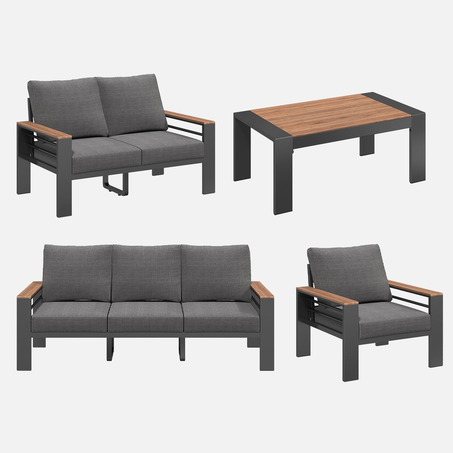 CLOUDDWELL 7-Piece Outdoor Patio Sectional Set with Coffee Table and Cushions (Gray, 7-Seat) odr39