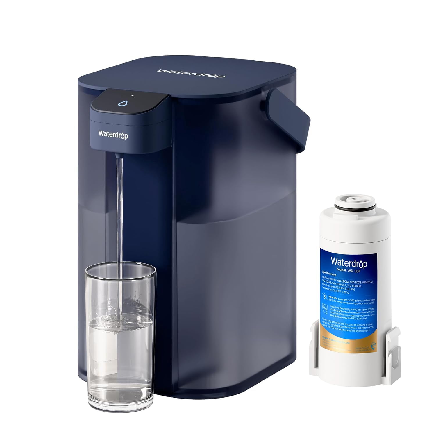 Waterdrop Electric Water Filter Pitcher, Countertop Filtration System for Chlorine, Lead, and PFAS Reduction (Blue, 15-Cup) 2fcuy