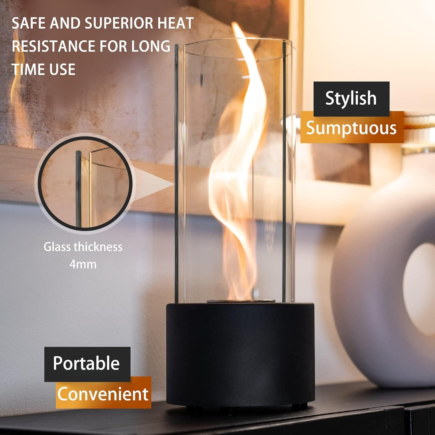 CROWN FIRE Tornado Tabletop Firepit Portable Round Metal Fireplace for Home Decor (Black, 3 lb) bs8l8