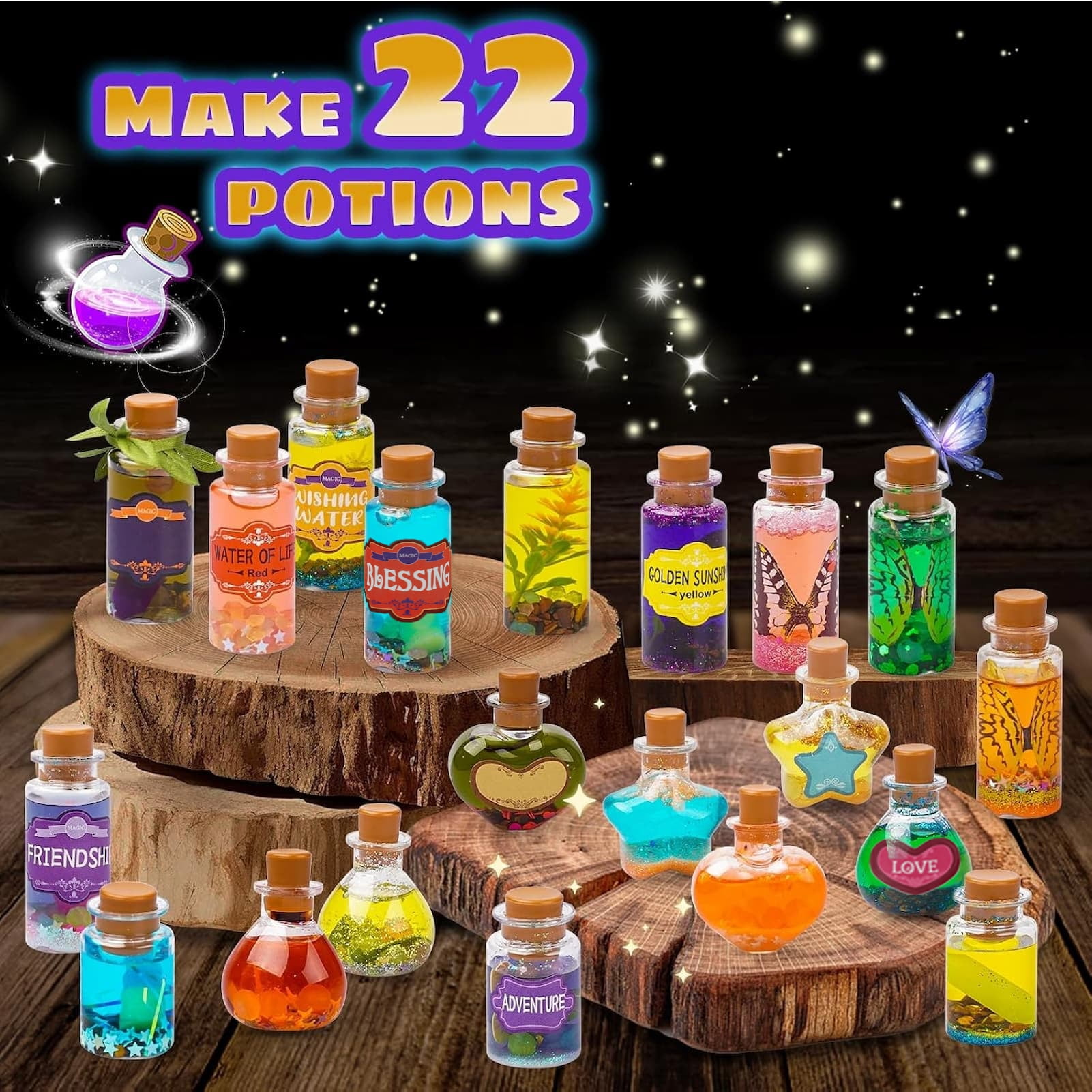 KiddiTouch Fairy Potion Making Kit for Kids, DIY Creative Craft Activity Set (Multicolor, 22-Piece Set) 5ncuw