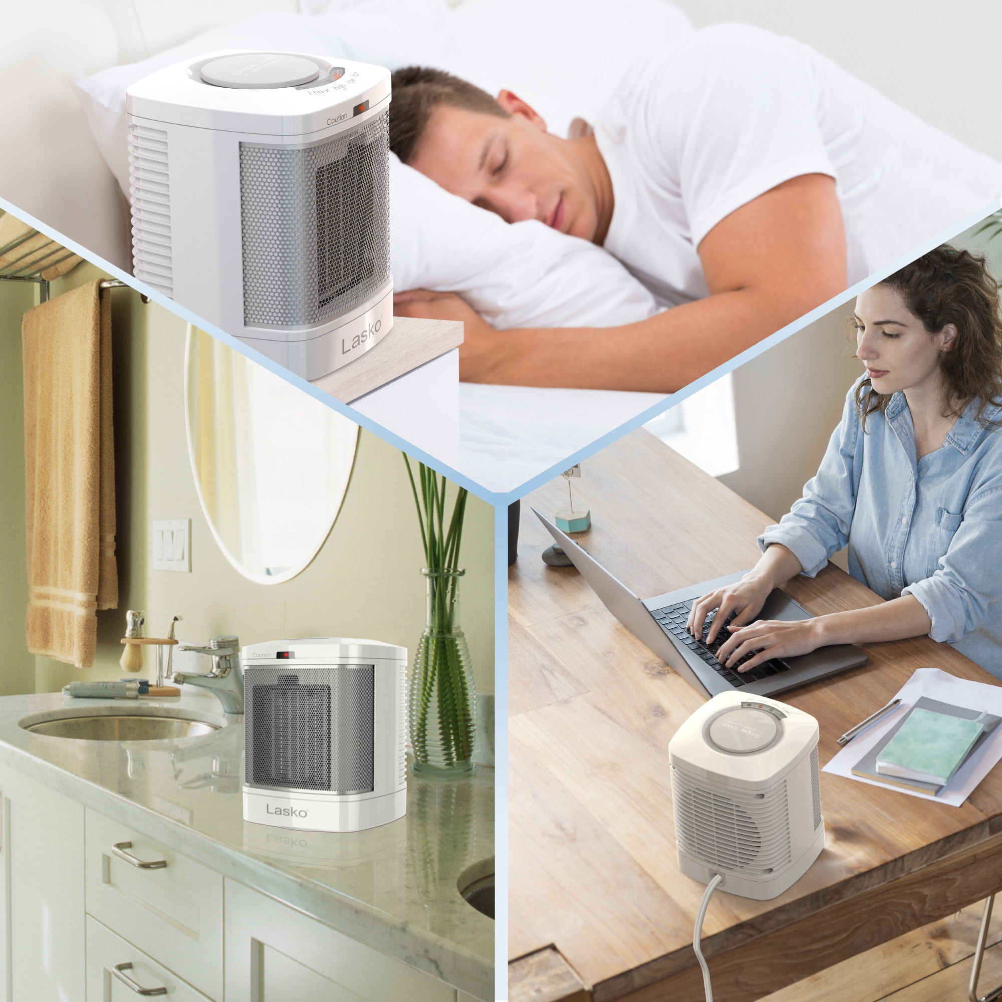 Lasko 8 in 1500W Electric Bathroom Space Heater with ALCI Safety Plug and Timer (White) 6dt1x