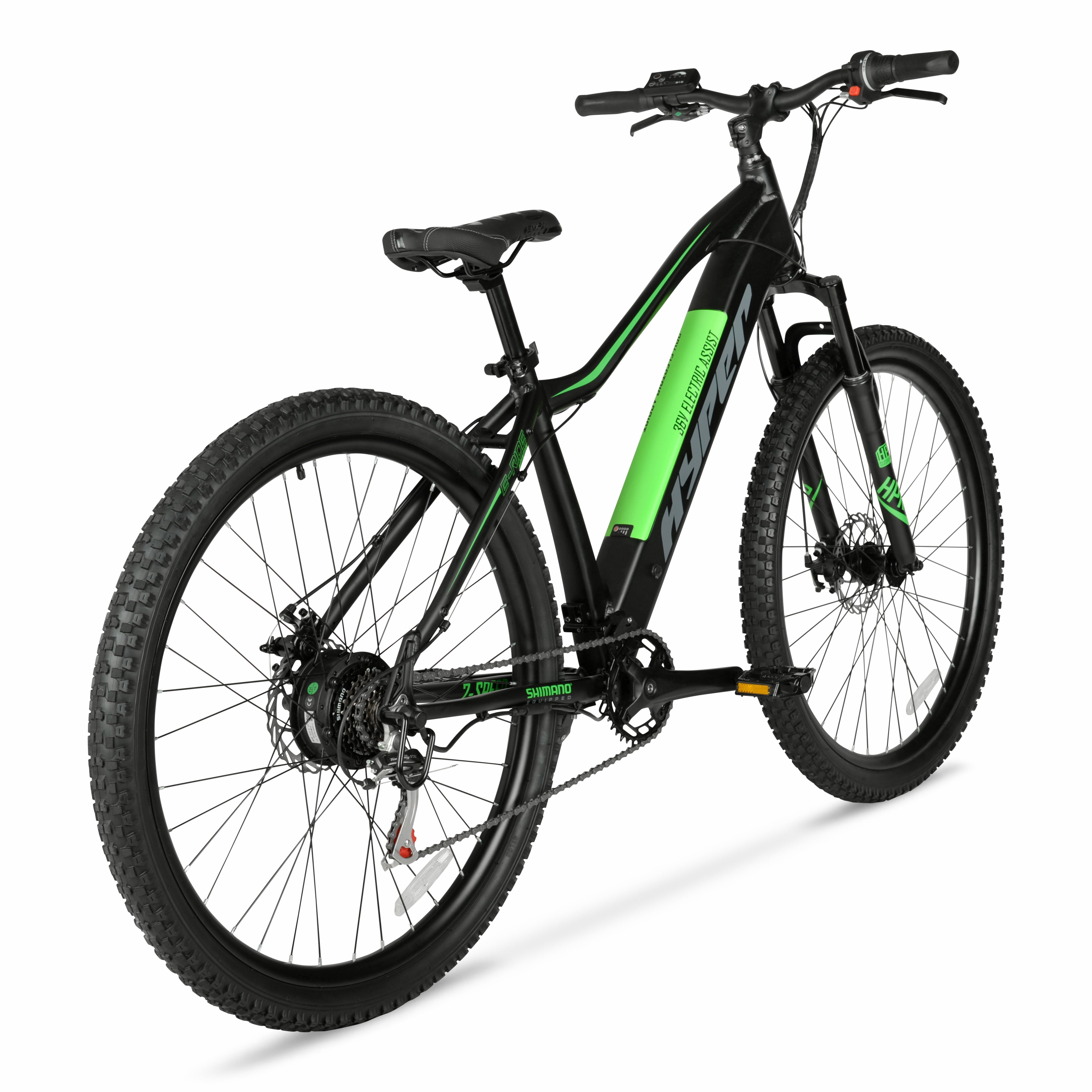 Hyper Bicycles 29 in Electric Mountain Bike, 350W Motor, 6-Speed Trail E-Bike (Black, 29 in) 5tser