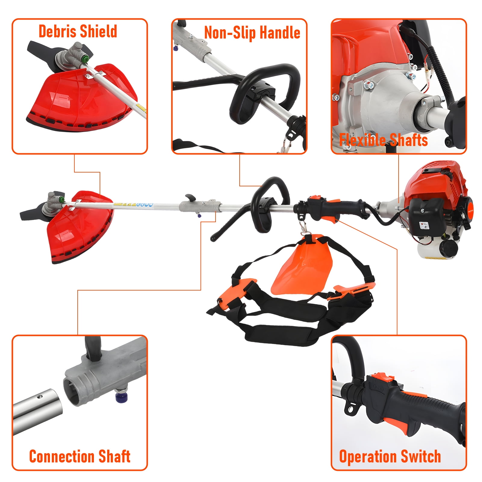 ZKSM 52CC 2-Cycle Gas Powered 5-in-1 Multi-Functional Garden Tool Set (Red, 1 Set) tz8de