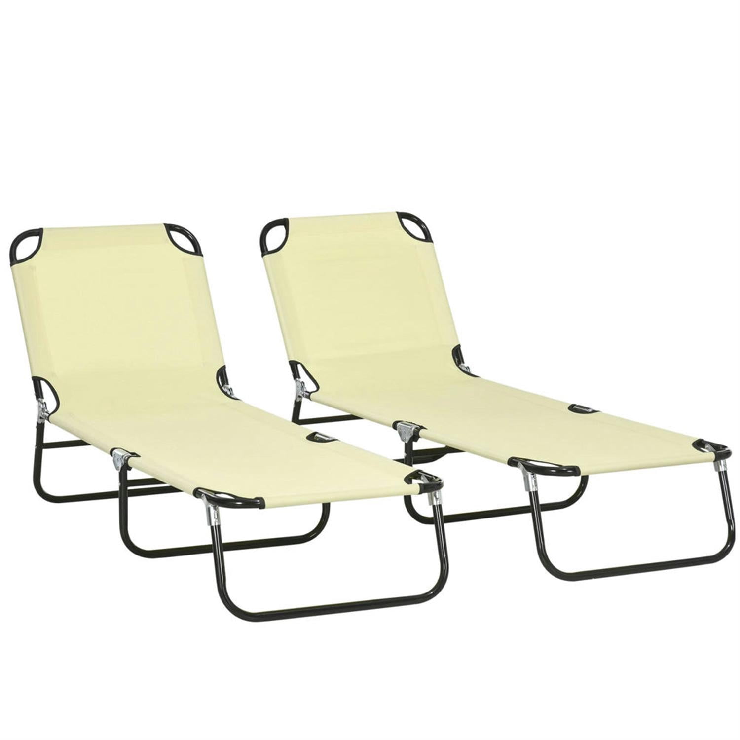 Demi Bonn 2-Piece Outdoor Collapsible Chaise Loungers, 5-Position Reclining Folding Beach Chairs with Steel Frame (Beige, 2-Pack) sducn