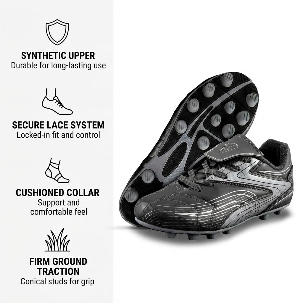 Vizari Youth Firm Ground Soccer Cleats (Black, 9) e6yps