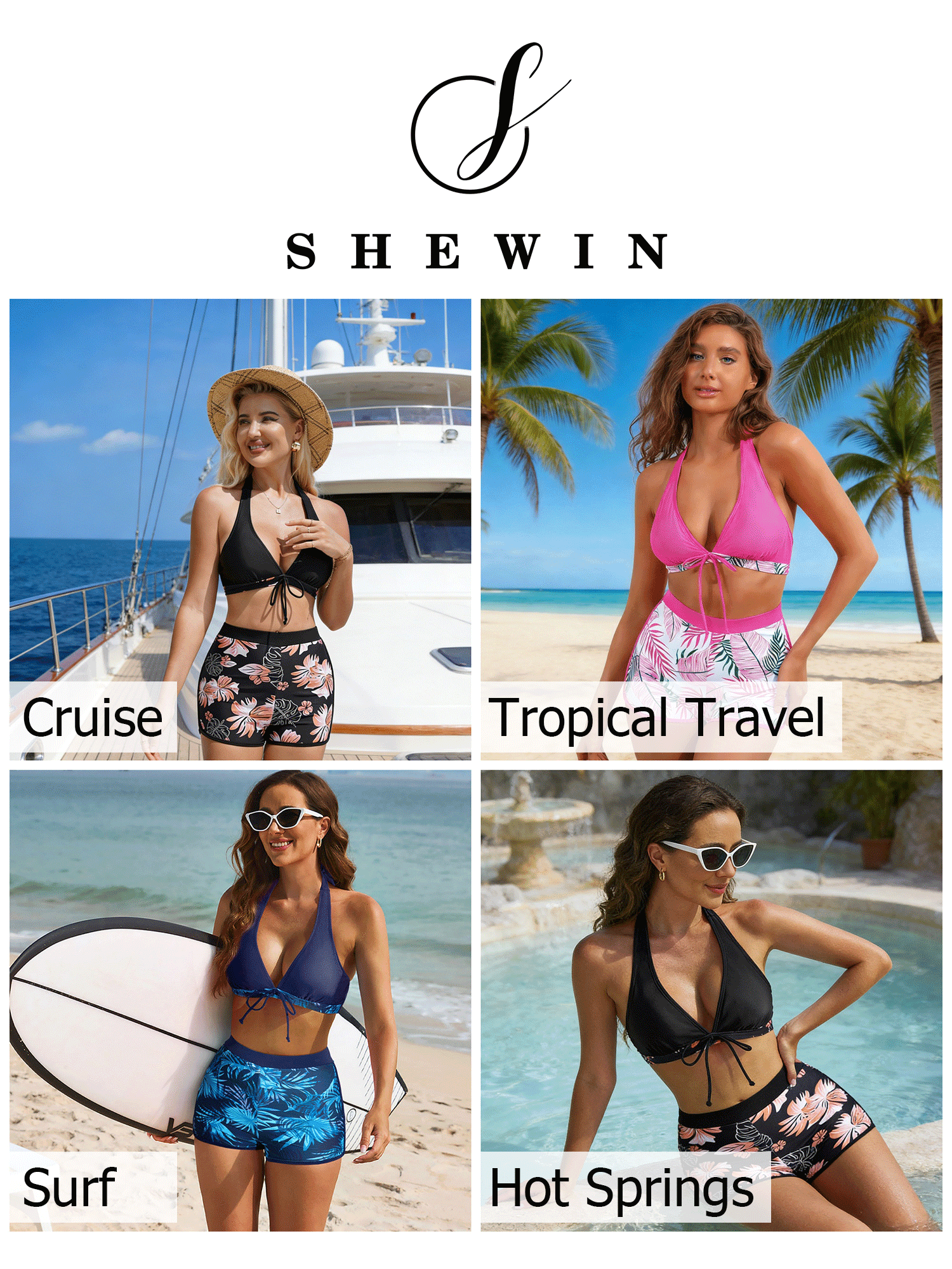 SHEWIN Womens Two Piece Bikini Set High Waist Swimsuit Beachwear (White, L) idgmr
