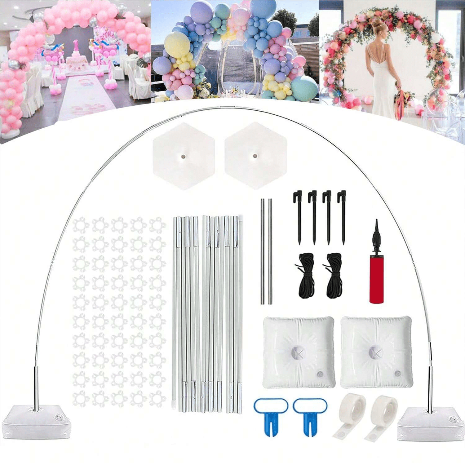 Ponamfo Balloon Arch Stand Kit with Pump and Water Fillable Base (White, 82 Piece Set) 76ptv