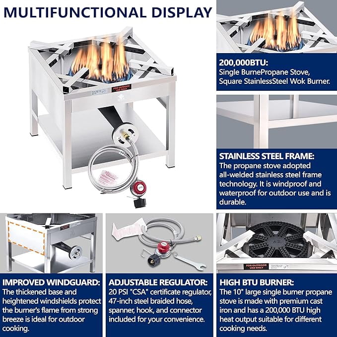 ARC USA 52QT Seafood Boiling Set with 200,000 BTU Propane Burner and Stainless Steel Pot (52 qt) 038un