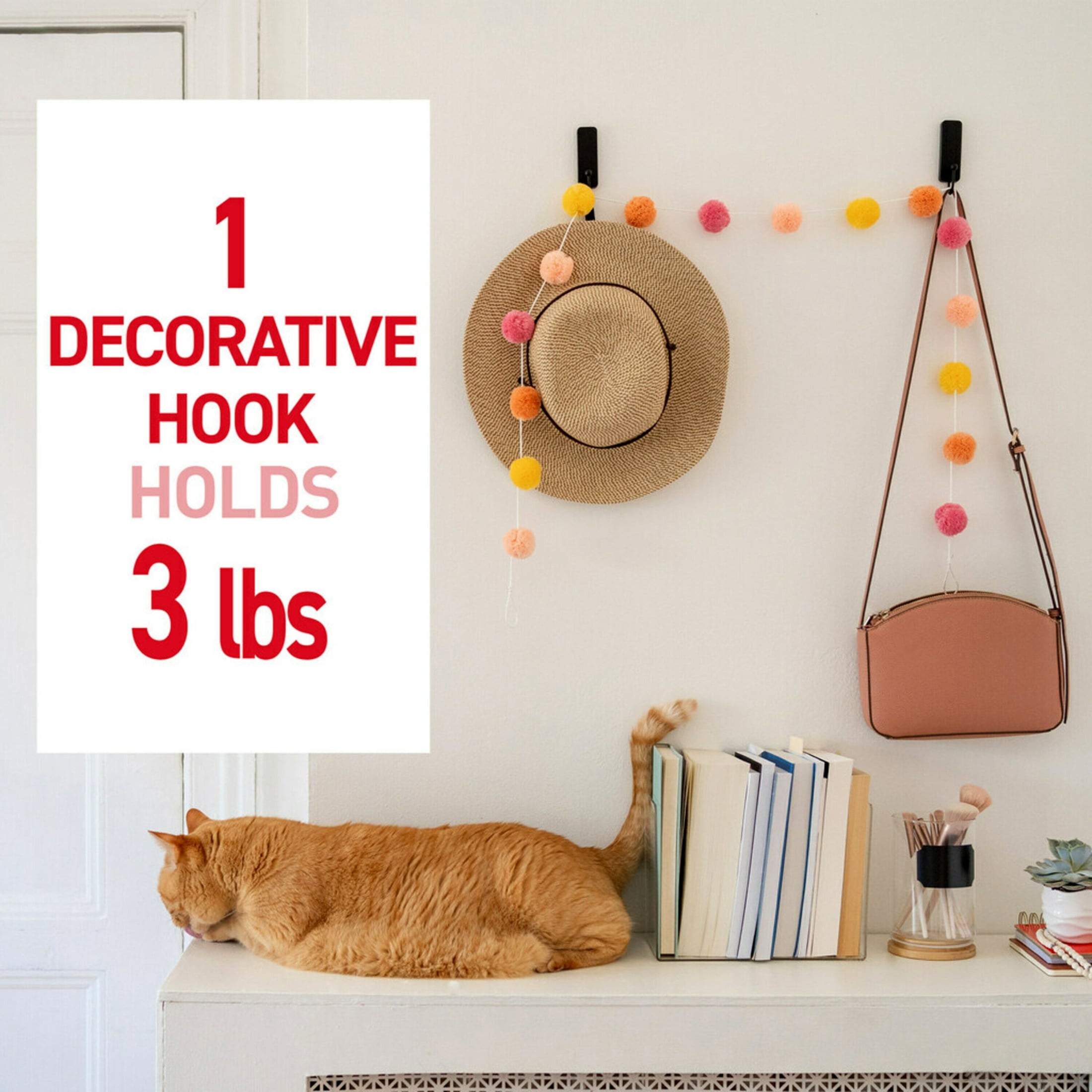 Command Medium Decorative Hooks, Damage-Free Wall Hangers for Home Organization (Matte Black, 1 Hook and 2 Strips) 35udv - Image 3