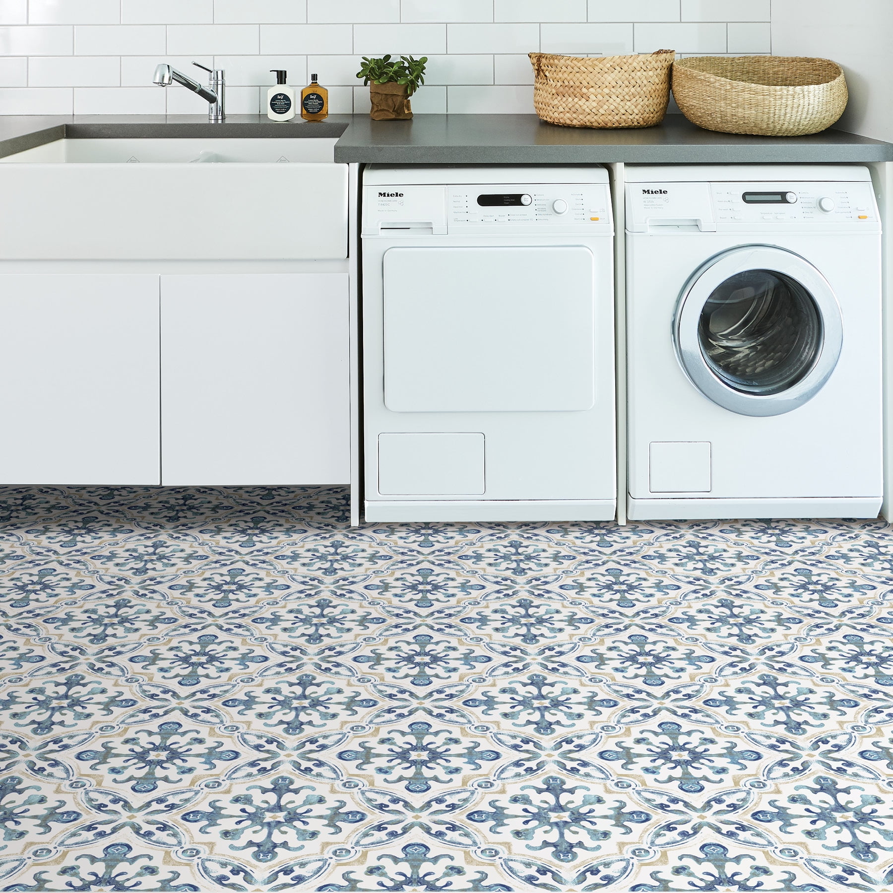 FloorPops! Tuscan Peel & Stick Vinyl Floor Tiles (Blue, 10 Pack) tt30r