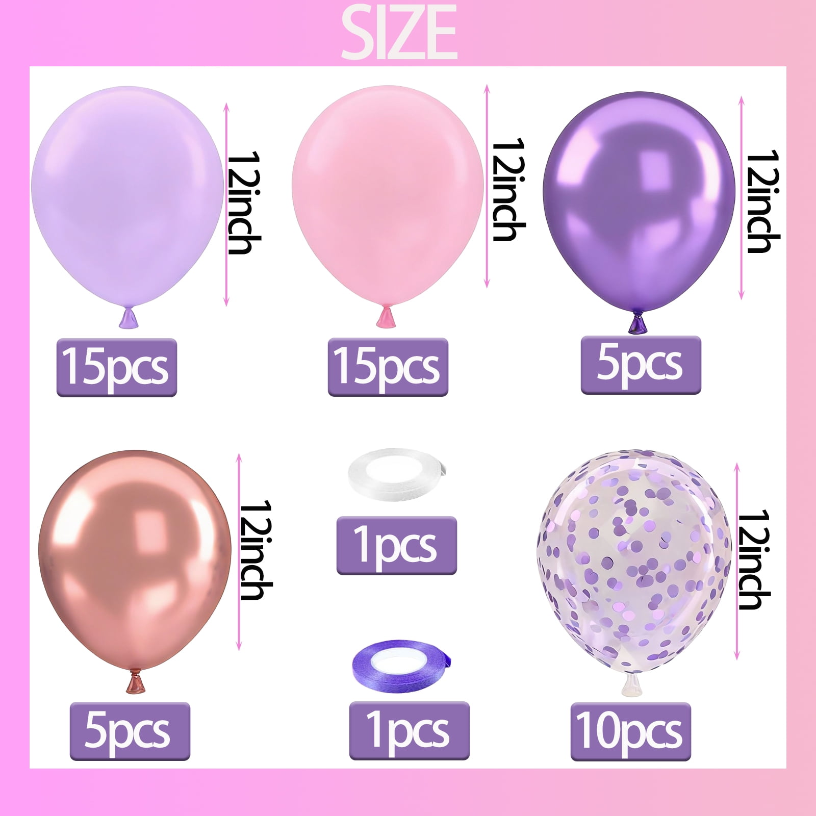 Qiameng Metallic Rose Gold and Pastel Purple Balloon Arch Kit for Party Decorations (50 Pack, 12 in) u2yey