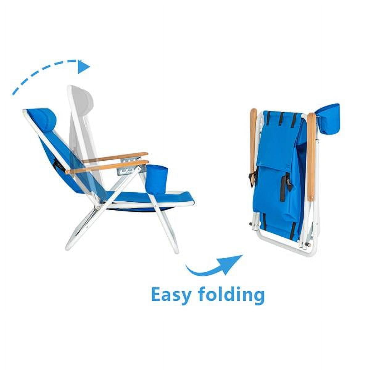Generic Portable Folding Beach Chair with Adjustable Headrest and Cup Holder (Blue, 30 in x 23 in x 25 in) yyqbv