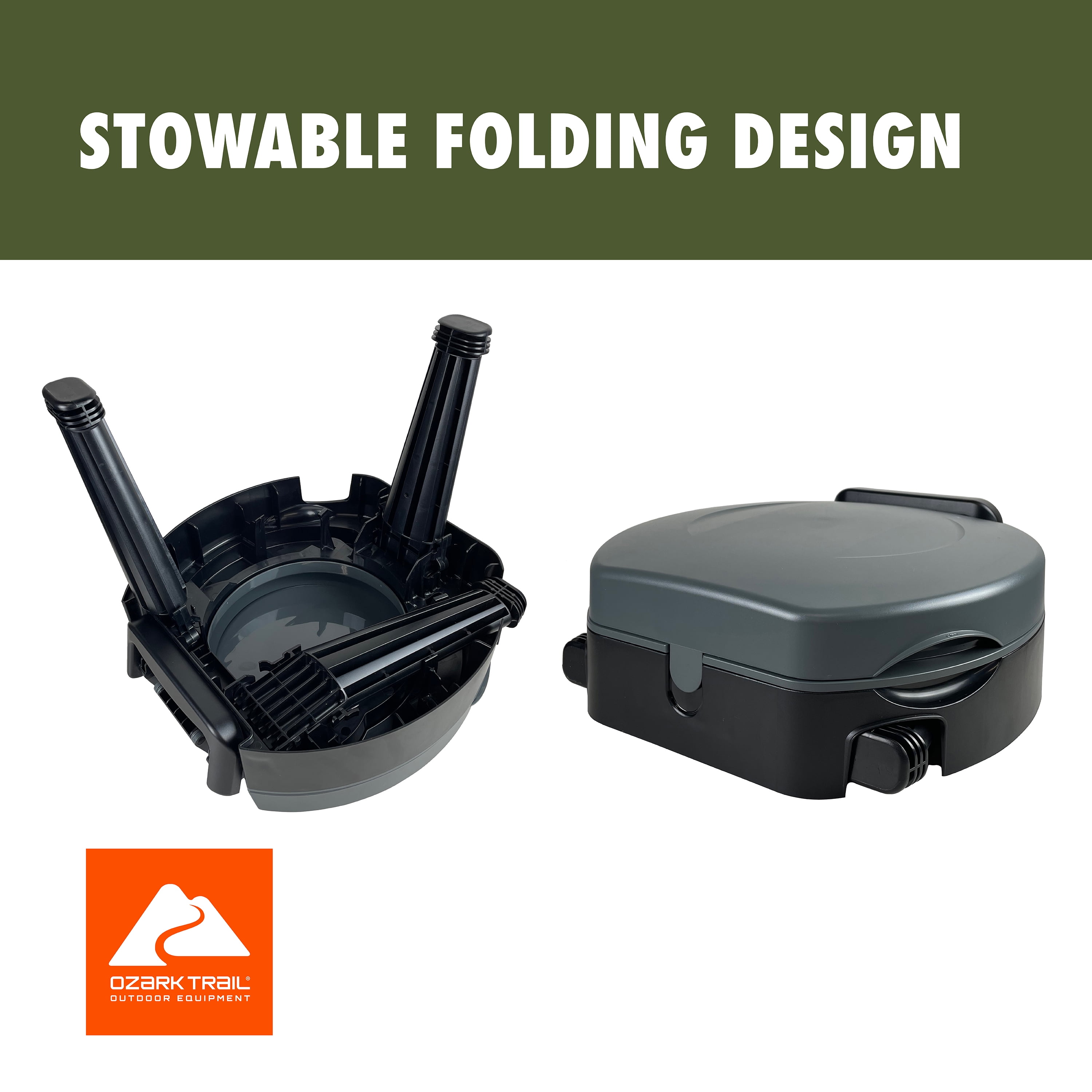 Ozark Trail Folding Portable Toilet for Camping and Outdoor Use (13 in Height, 300 lb Capacity) xlmez