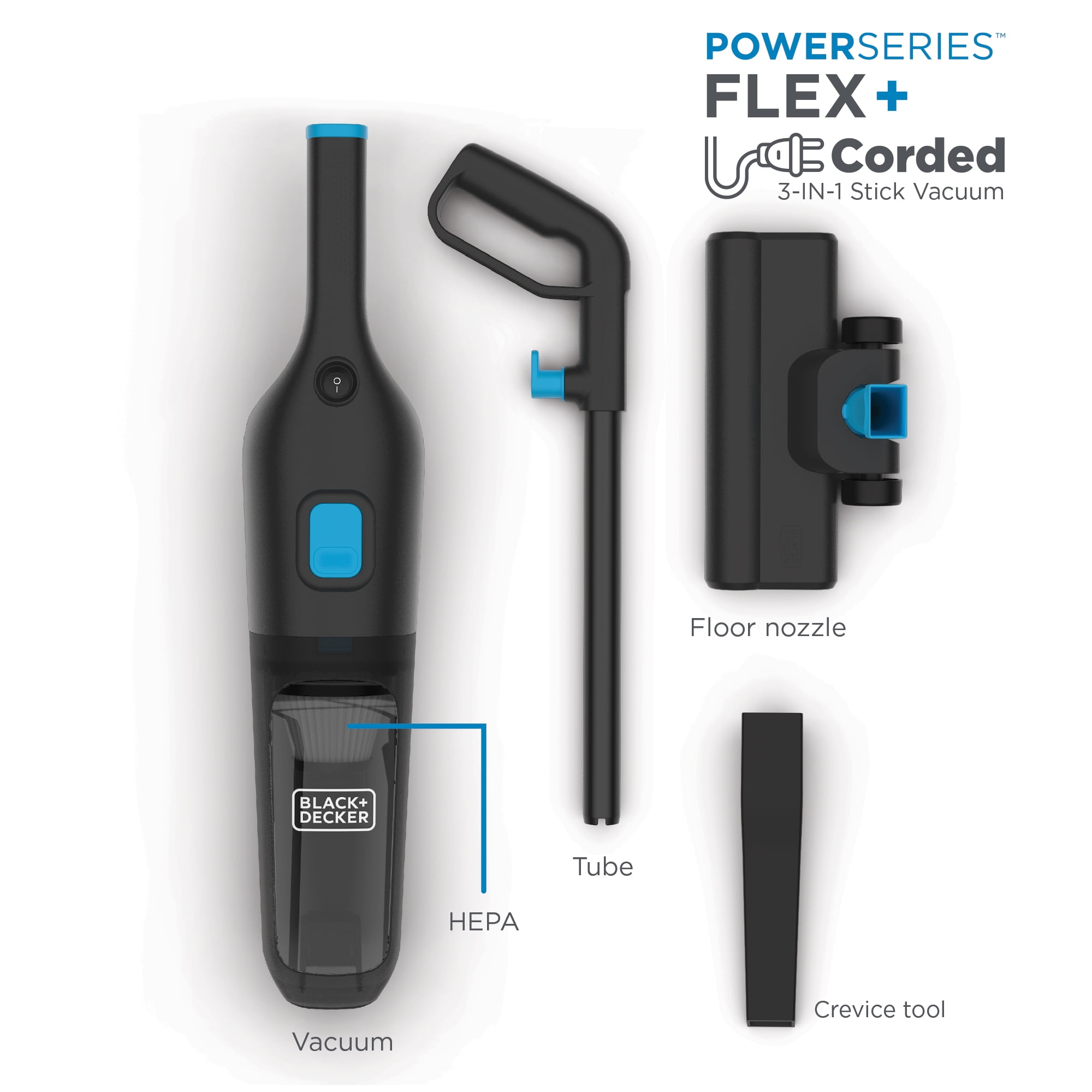 BLACK+DECKER PowerSeries Flex+ 3-in-1 Stick Vacuum (Black, 19 ft Cord) 4r8uc