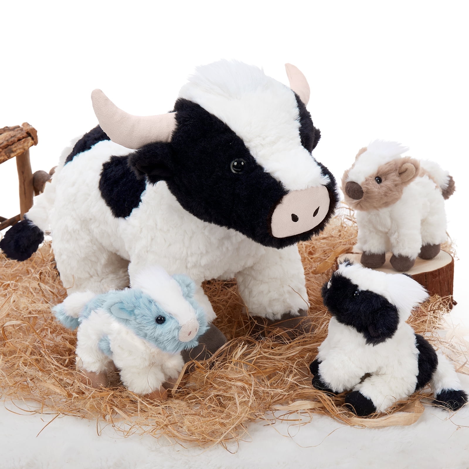 MorisMos Cow Stuffed Animal Set with 3 Baby Calf Plushies (White, 20.5 in) utivh