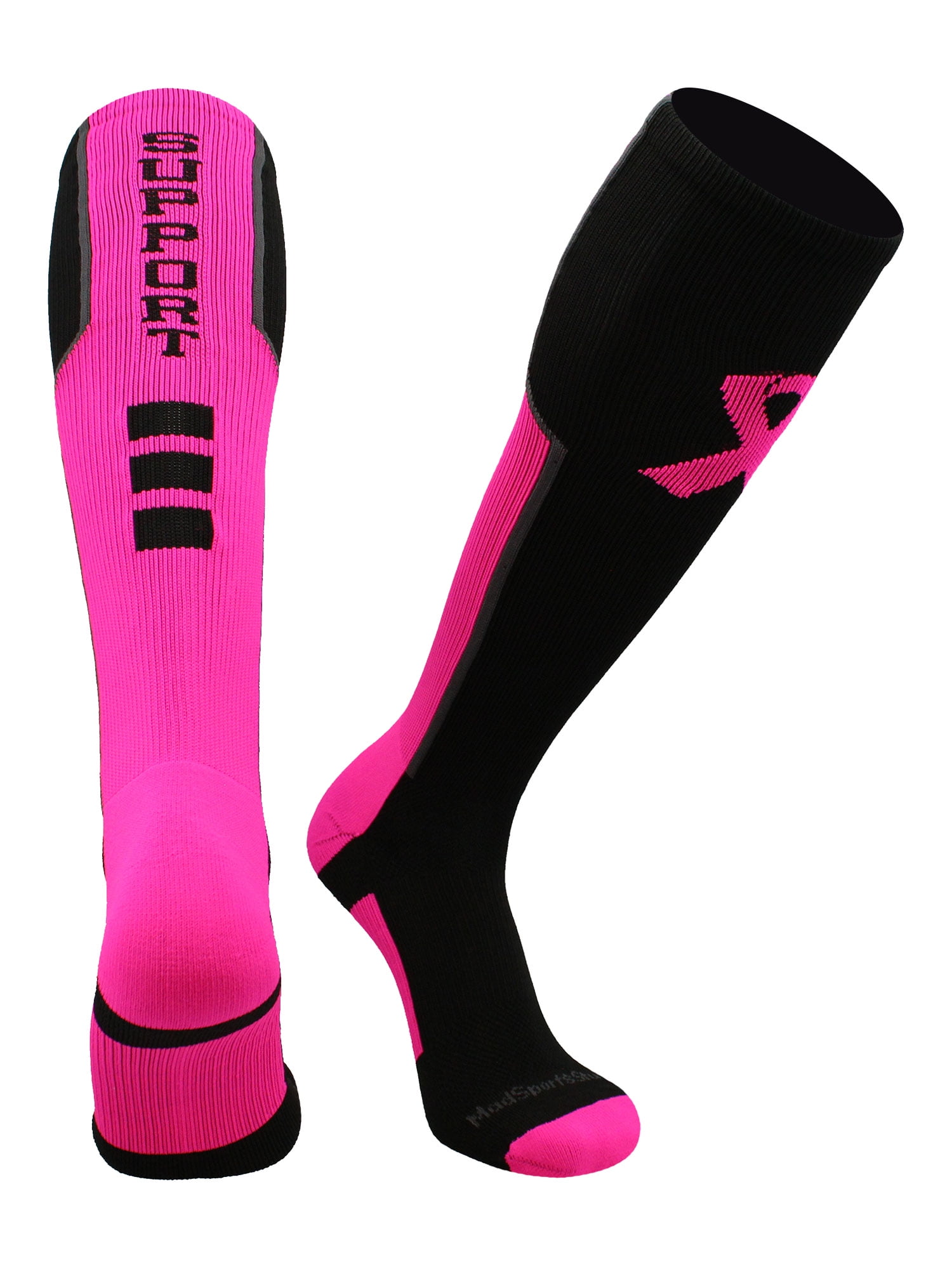 MadSportsStuff Breast Cancer Awareness Over-the-Calf Athletic Socks (Black/Neon Pink/Graphite, X-Large) erdws