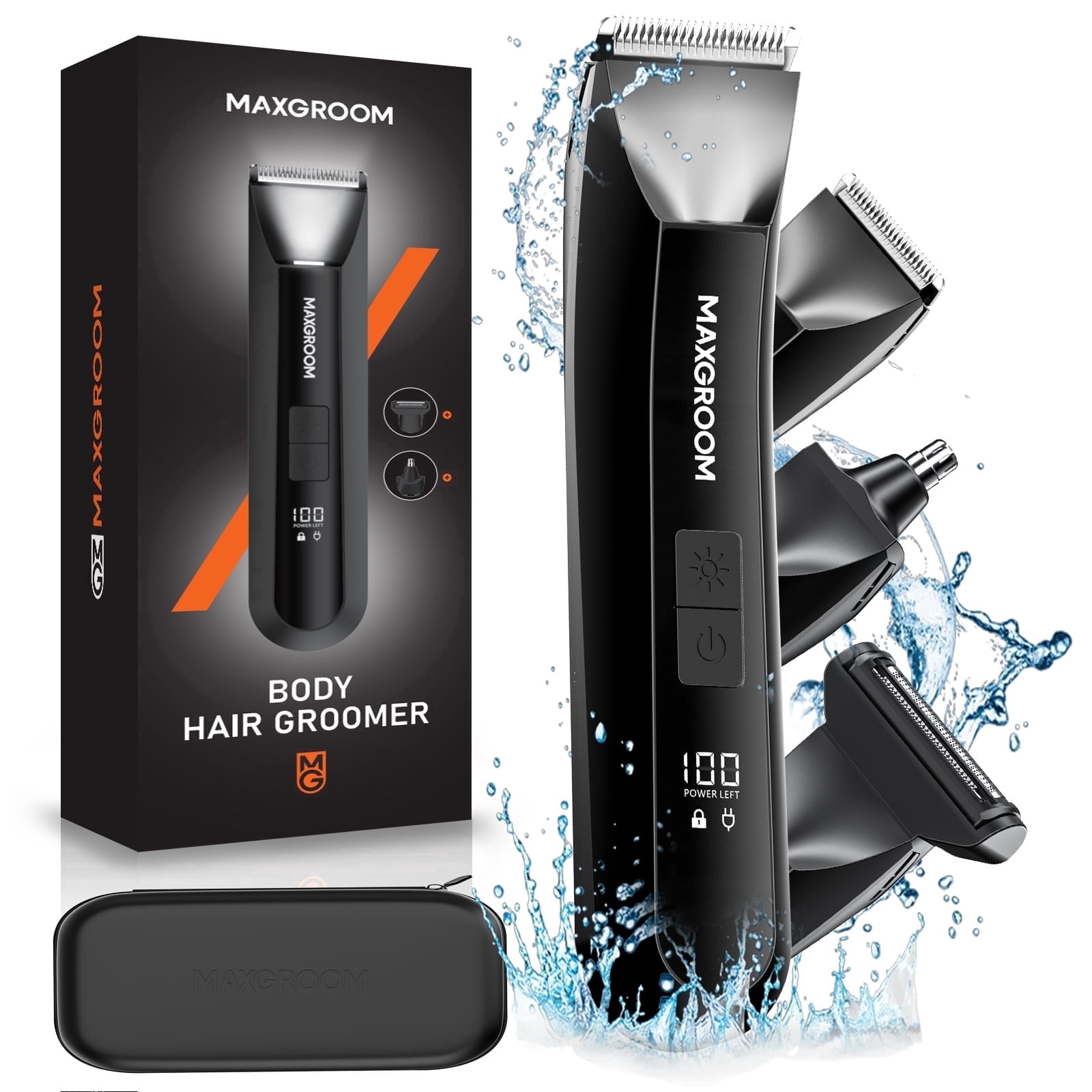 MAXGROOM 3-in-1 Electric Body Hair Trimmer for Men, Waterproof Groin & Ball Shaver with LED Light (Black, 1-Pack) cw9dw