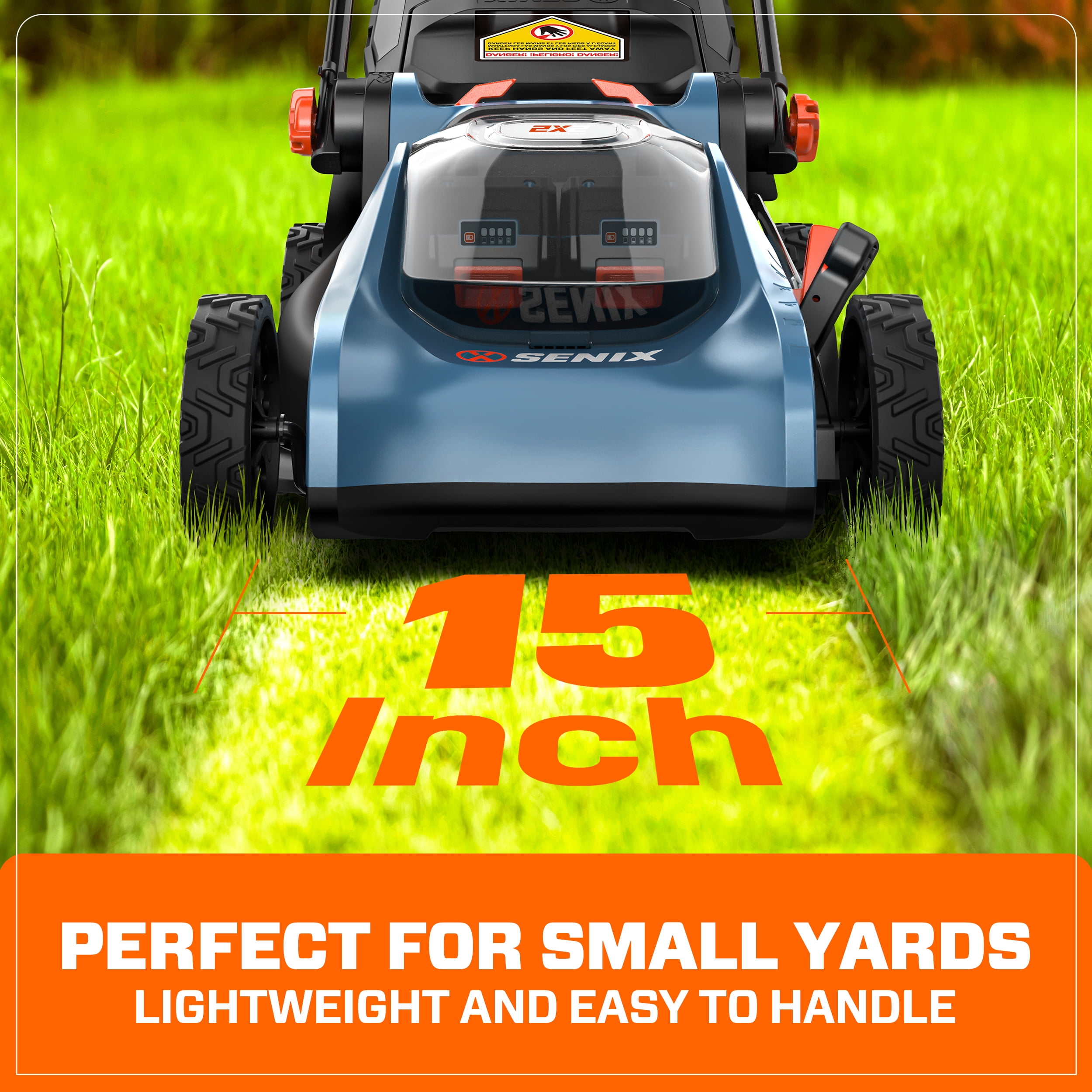 Senix 40V Brushless Cordless Push Lawn Mower with (2x) 4.0Ah Batteries, 16 in Deck, 2-in-1 Mulching and Bagging (16 in) 3u8ab