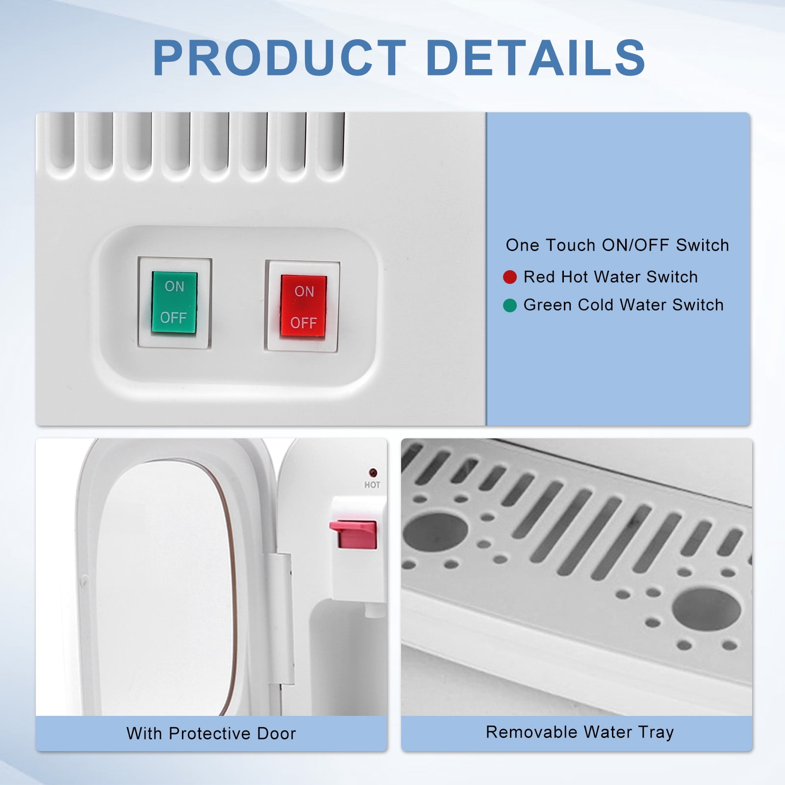 Fyydes Countertop Water Cooler Dispenser, 3-Temperature Settings, Top Loading for 3 & 5 Gallon Jugs (White) nqigm