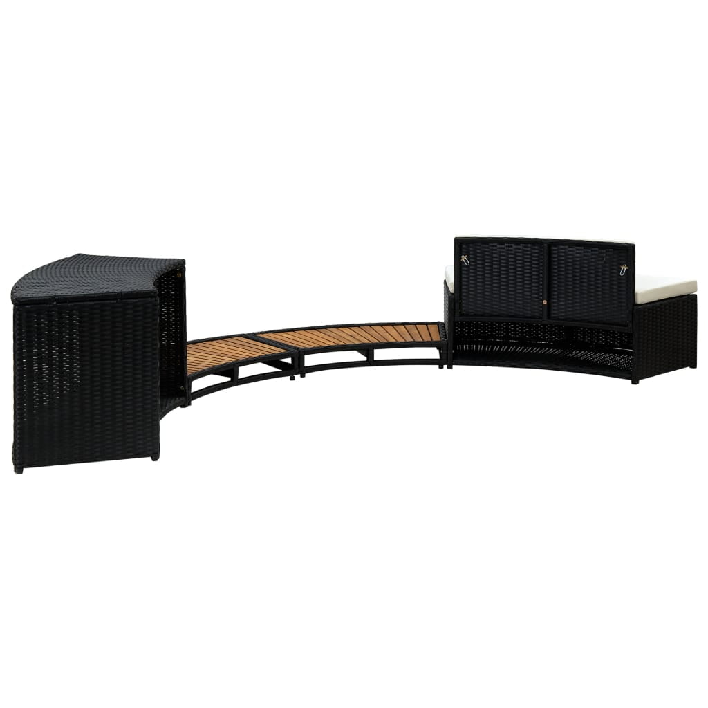 vidaXL Spa Surround Furniture Set with Poly Rattan and Acacia Wood (Black, 113.8 in x 48.8 in x 22 in) wllza