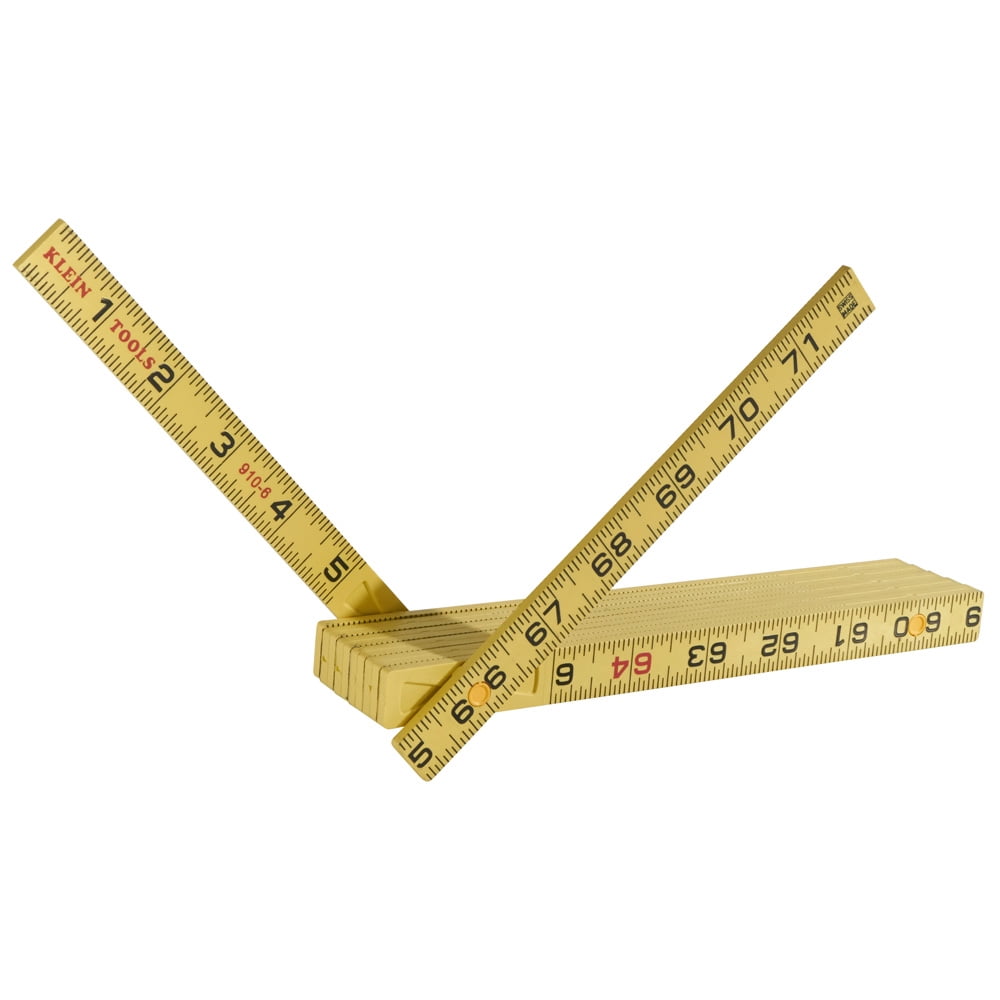 Klein Tools 910-6 Fiberglass Folding Rule, Heavy-Duty Measuring Tool (Yellow, 6 ft) kj4rm