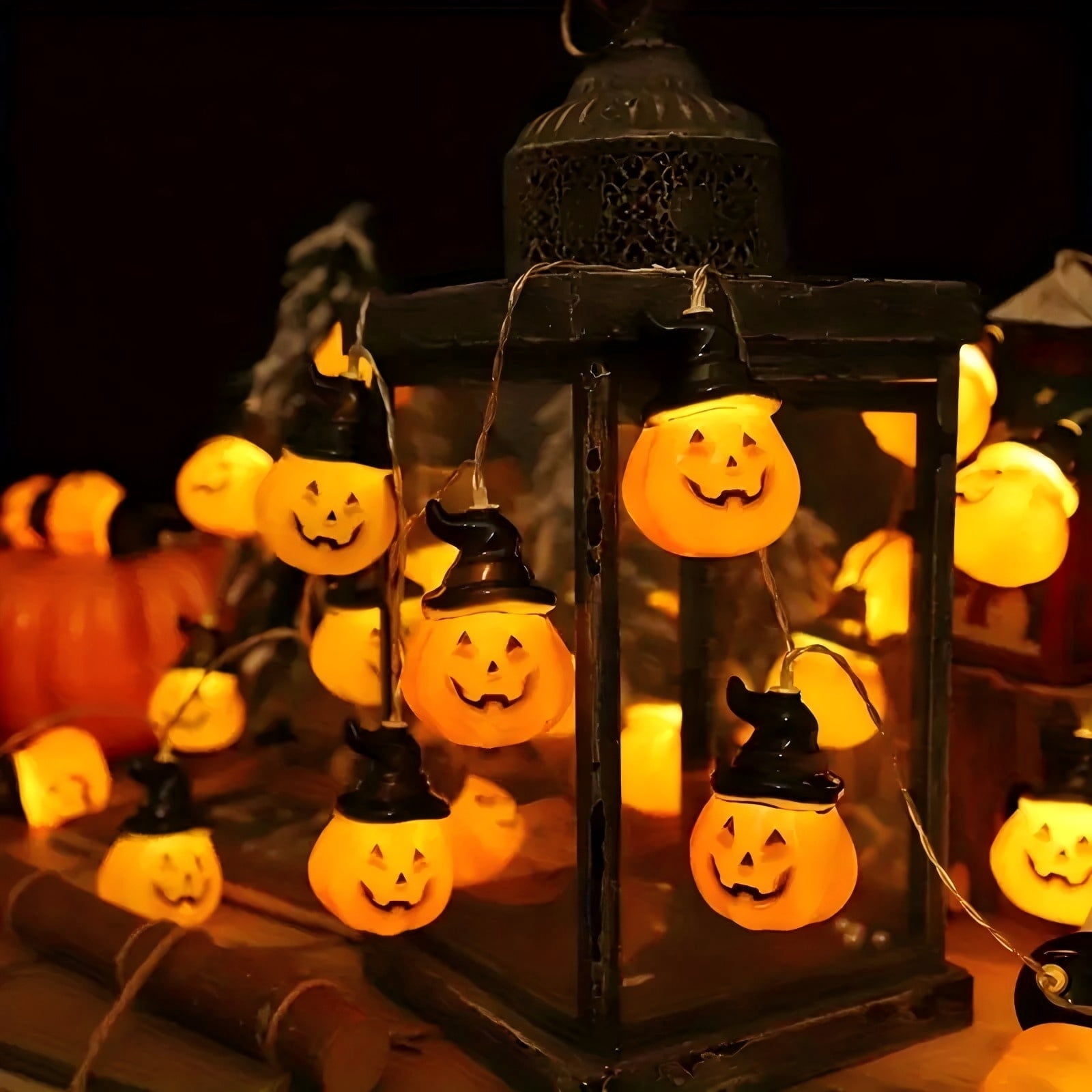 PMMIPNW Halloween Pumpkin String Lights with Wizard Hats (Orange, 10 ft) ylg18