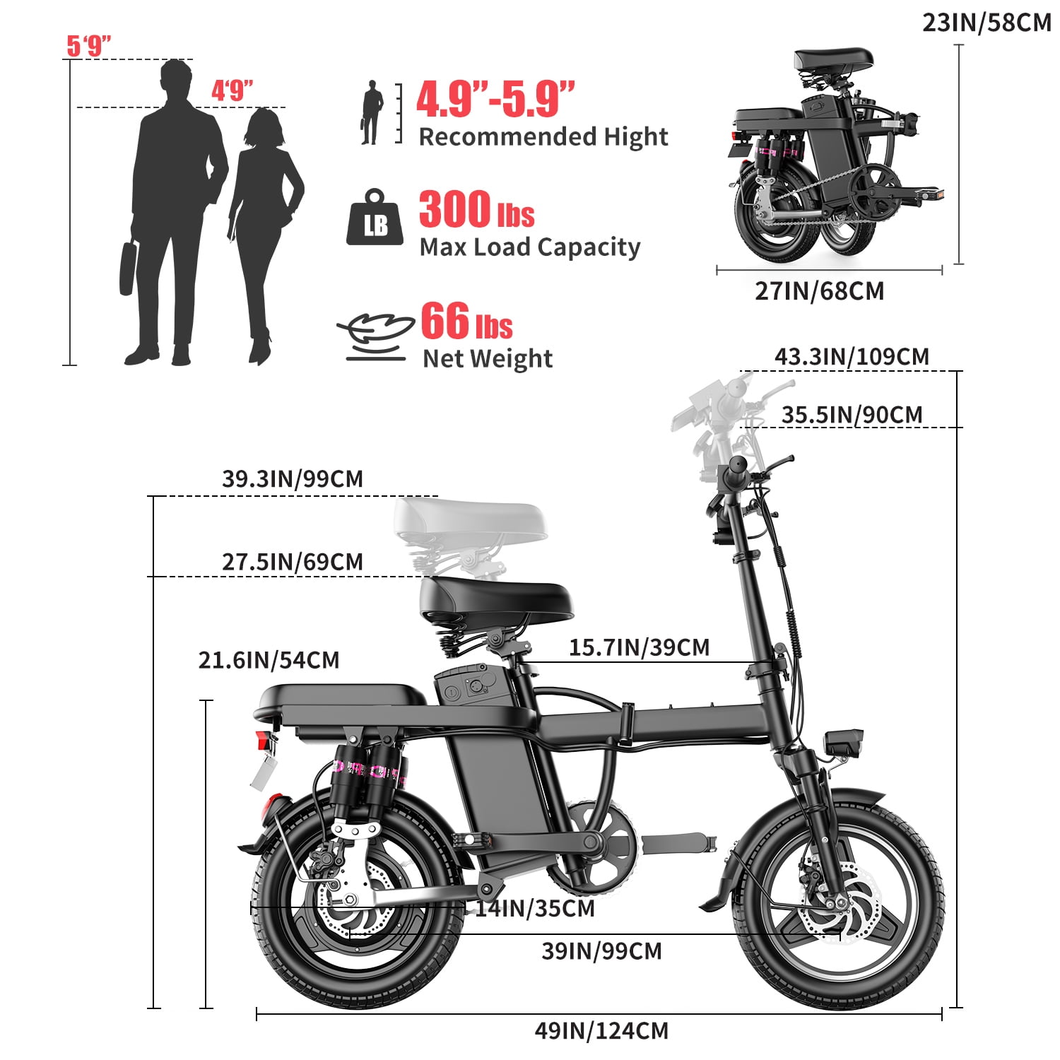 ASKGO Electric Bike for Adults, 500W Folding E-Bike with 48V Removable Battery, UL 2849 Certified Commuter Bicycle (Black, 14 in) 74aem