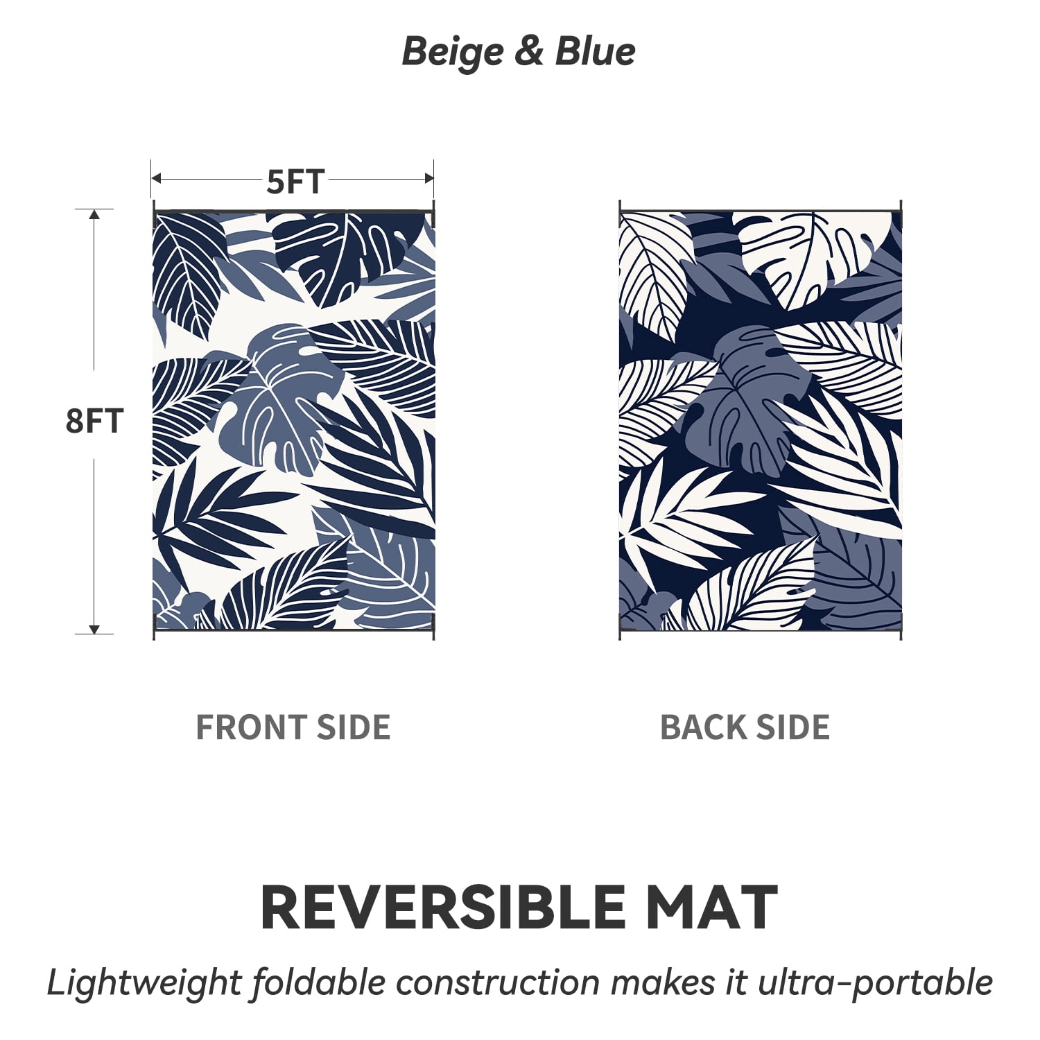 VUNATE Outdoor Rug Waterproof Reversible Patio Carpet (Beige and Blue, 5 ft x 8 ft) opul5