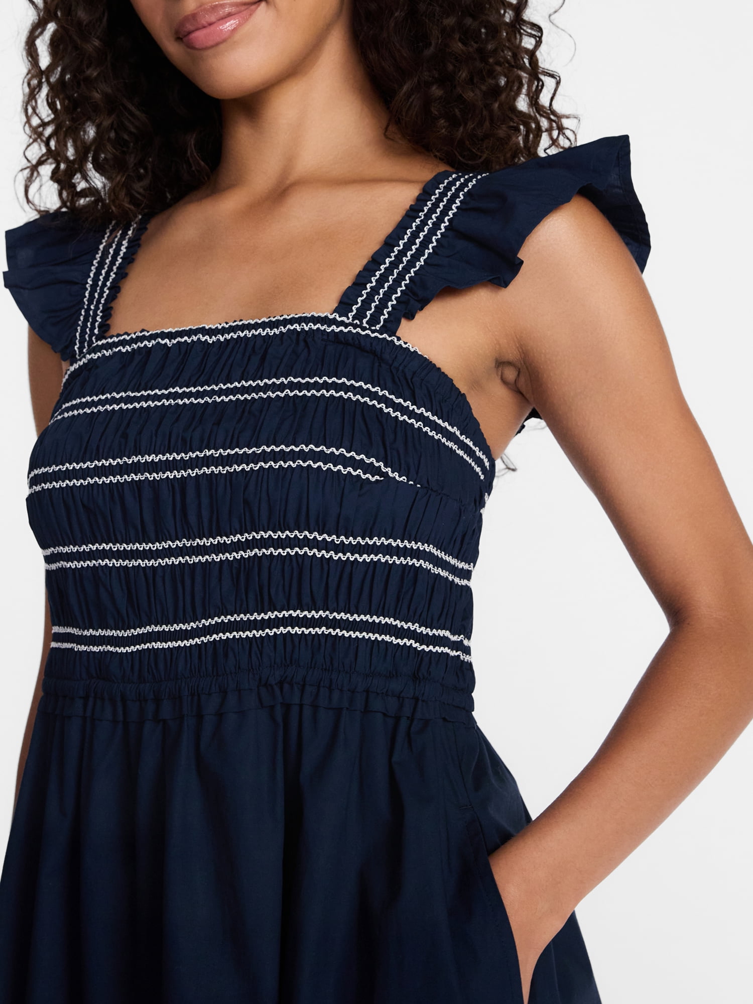 Time and Tru Women's Sleeveless Smocked Cotton Midi Dress (Blue, XS) rk33b
