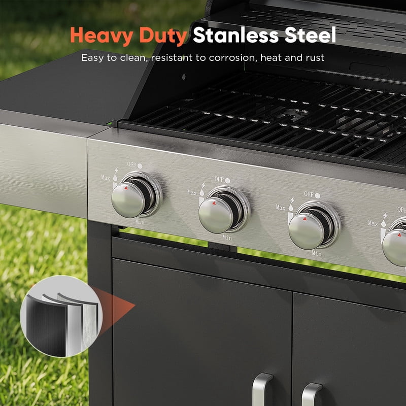 Opohoro 4-Burner Propane Gas Grill with Side Burner (465 Sq. In. Cooking Area, Black) 58n4x