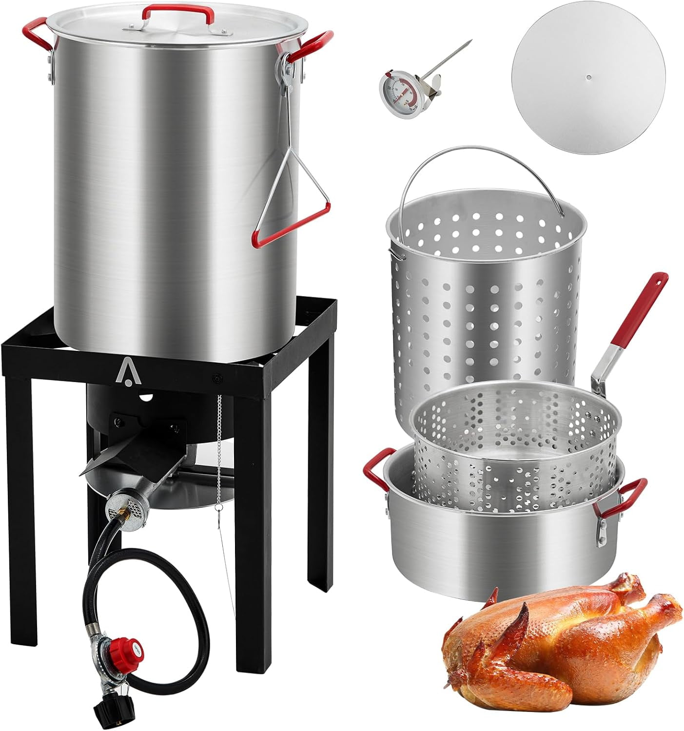 Historyli Outdoor Propane Turkey and Fish Fryer Cooker Set (Black, 30 QT and 10 QT) b25wf