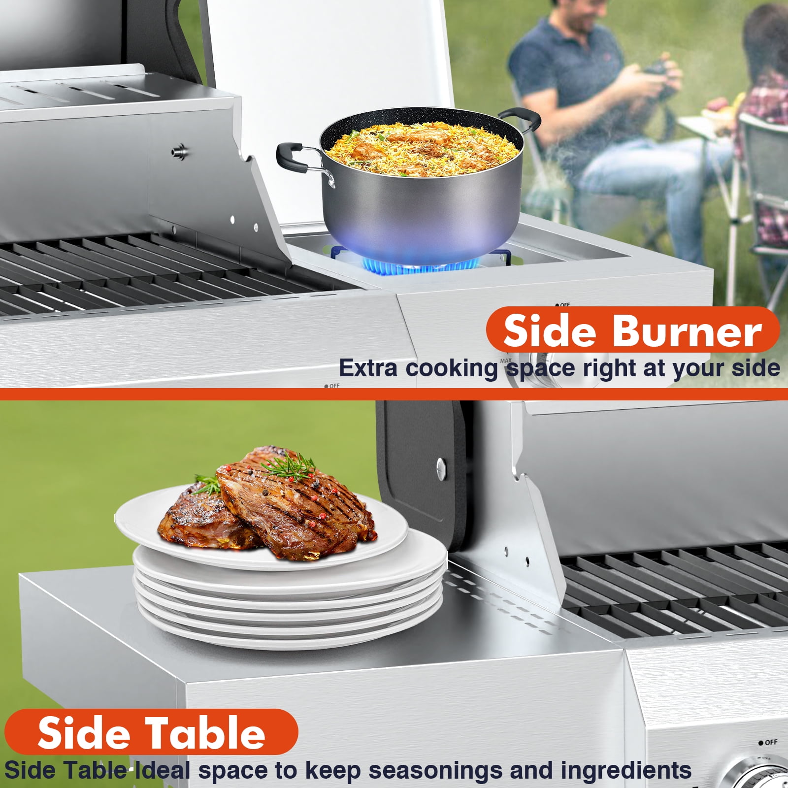 Frizi 4-Burner Gas Grill with Side Burner, Stainless Steel Propane BBQ for Patio and Camping (60,000 BTU) z8ws2